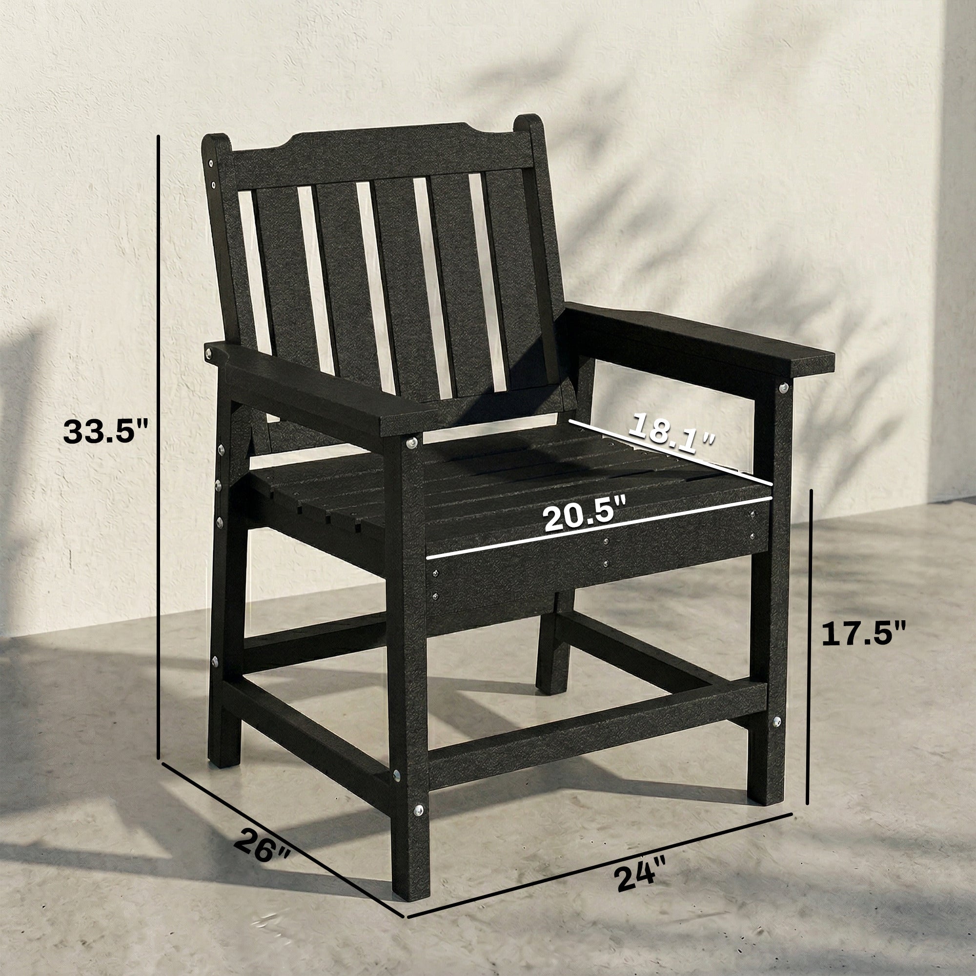 All-Weather Patio Chair, HDPE Patio Dining Chair, Heavy Duty Wood-Like Outdoor Furniture for Garden, Backyard, Deck, Porch, Lawn