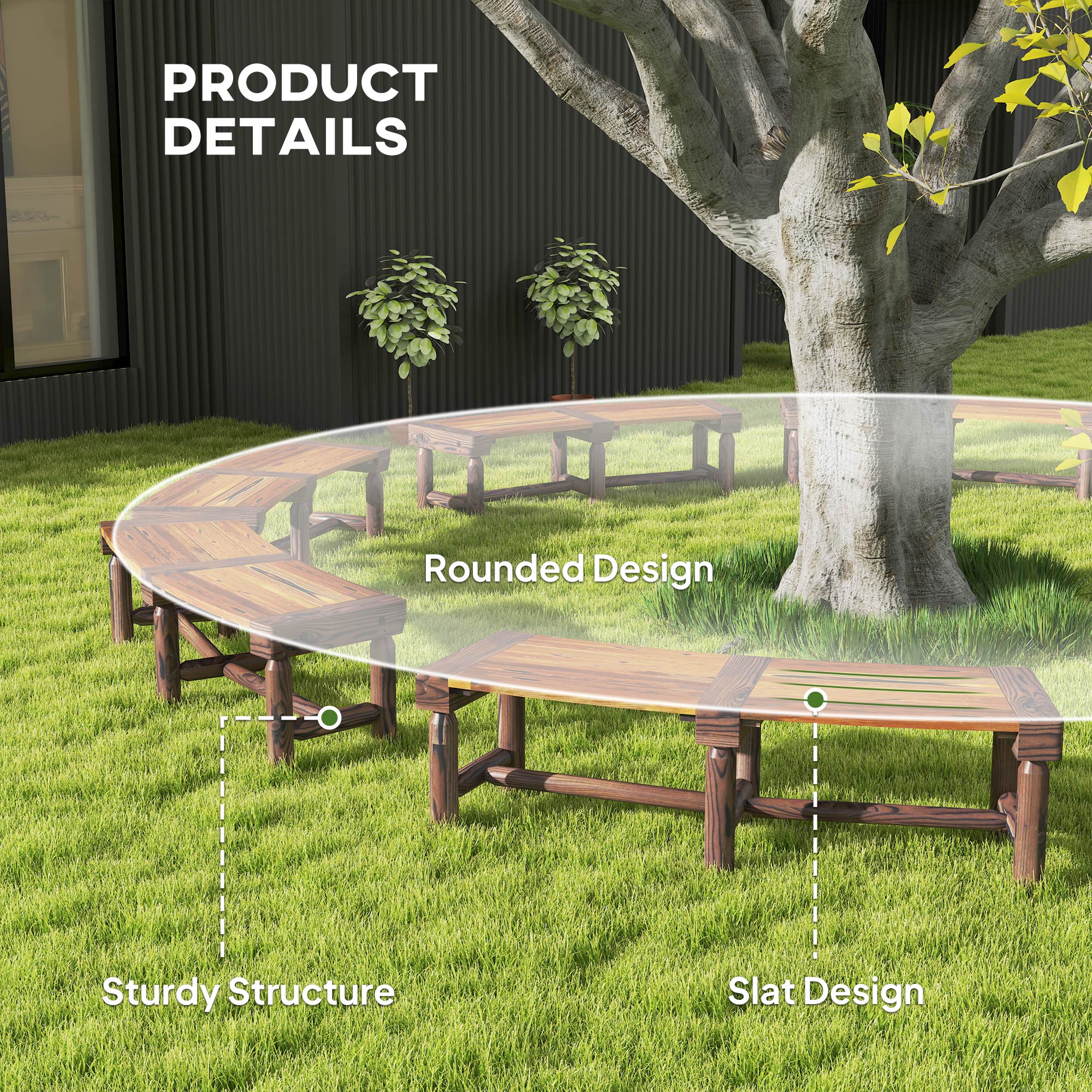 Wooden Garden Bench, Semicircular Round Outdoor Tree Bench, Wrap Around Park Bench for Yard, Patio, Deck, Lawn