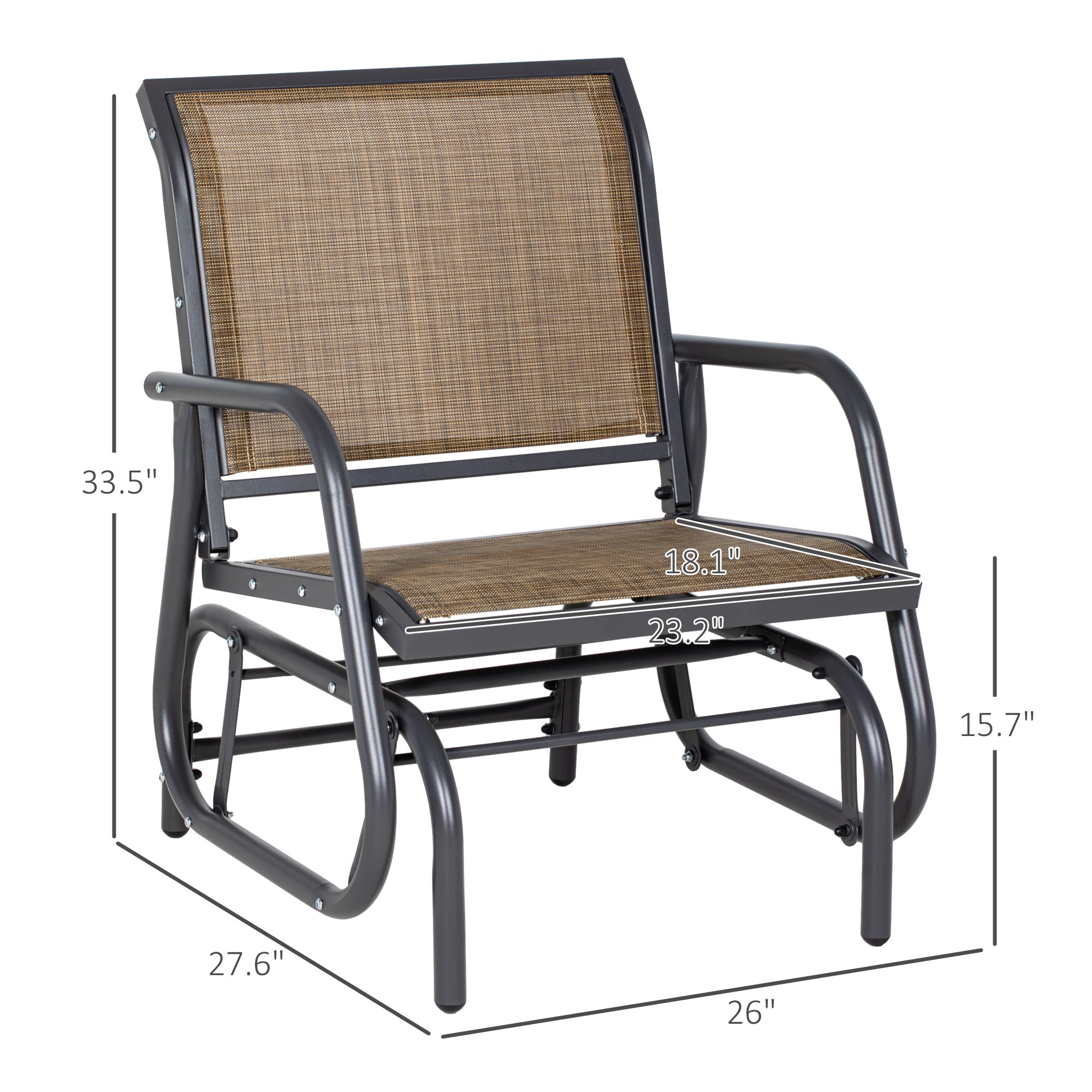 Outdoor Glider Chair, Steel Swing Chai with Curved Armrests for Porch, Garden, Poolside, Balcony