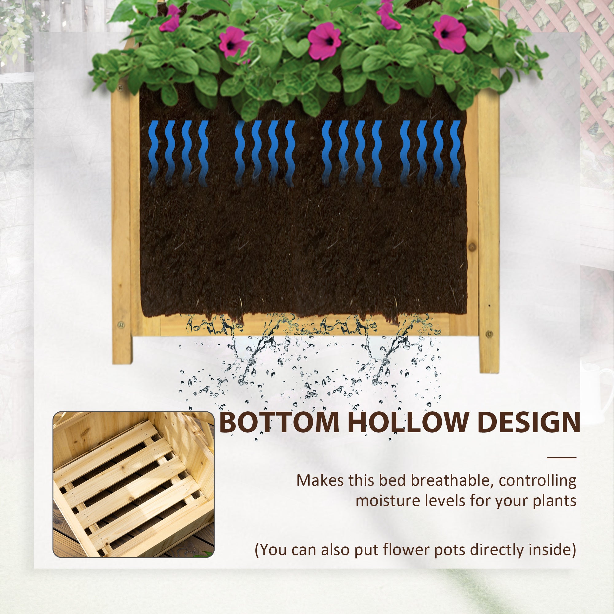 Wooden Raised Garden Bed, Planter with Trellis for Vine Climbing and Vegetables, Herbs and Flowers Growing