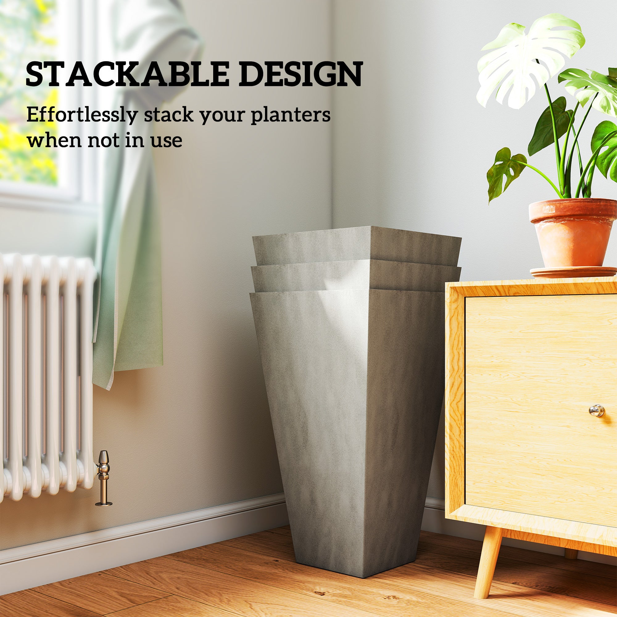 Tall Planters for Outdoor Plants Set of 3, 28 In Taper Planters with Drainage Holes, Indoor Grande Plant Pots, Front Porch Decor