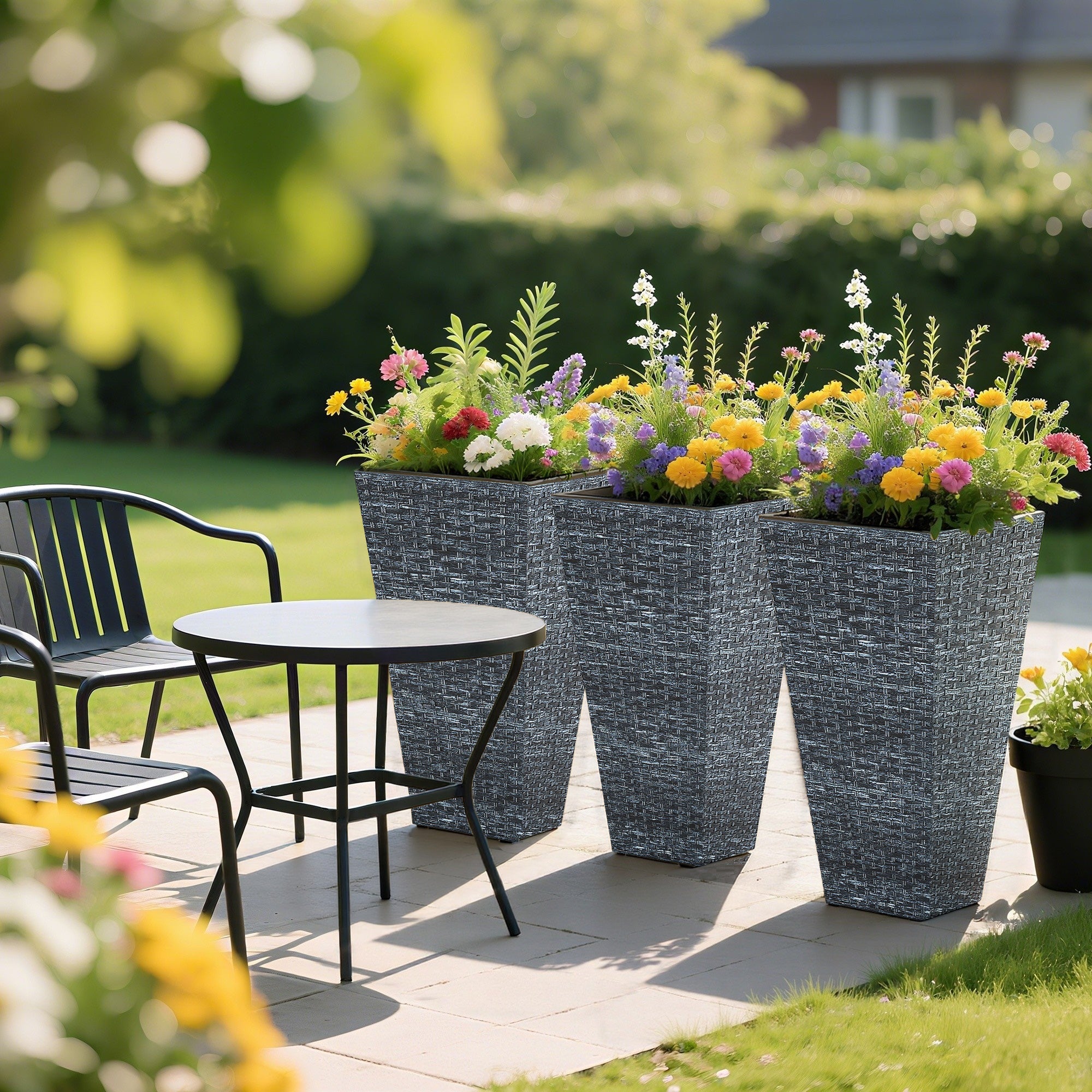 Set of 3 Tall Planters with Drainage Hole, 24" Outdoor Flower Plant Pots, Indoor Planters for Porch, Front Door, Entryway, Patio and Deck