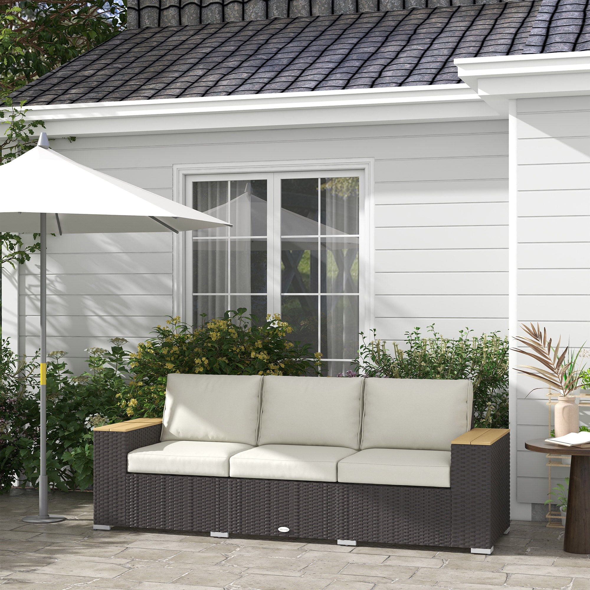 3-Seat Outdoor Patio Sofa, PE Wicker Outdoor Couch with Extra Wide Deep Seat, Wide Armrests 4" Cushions