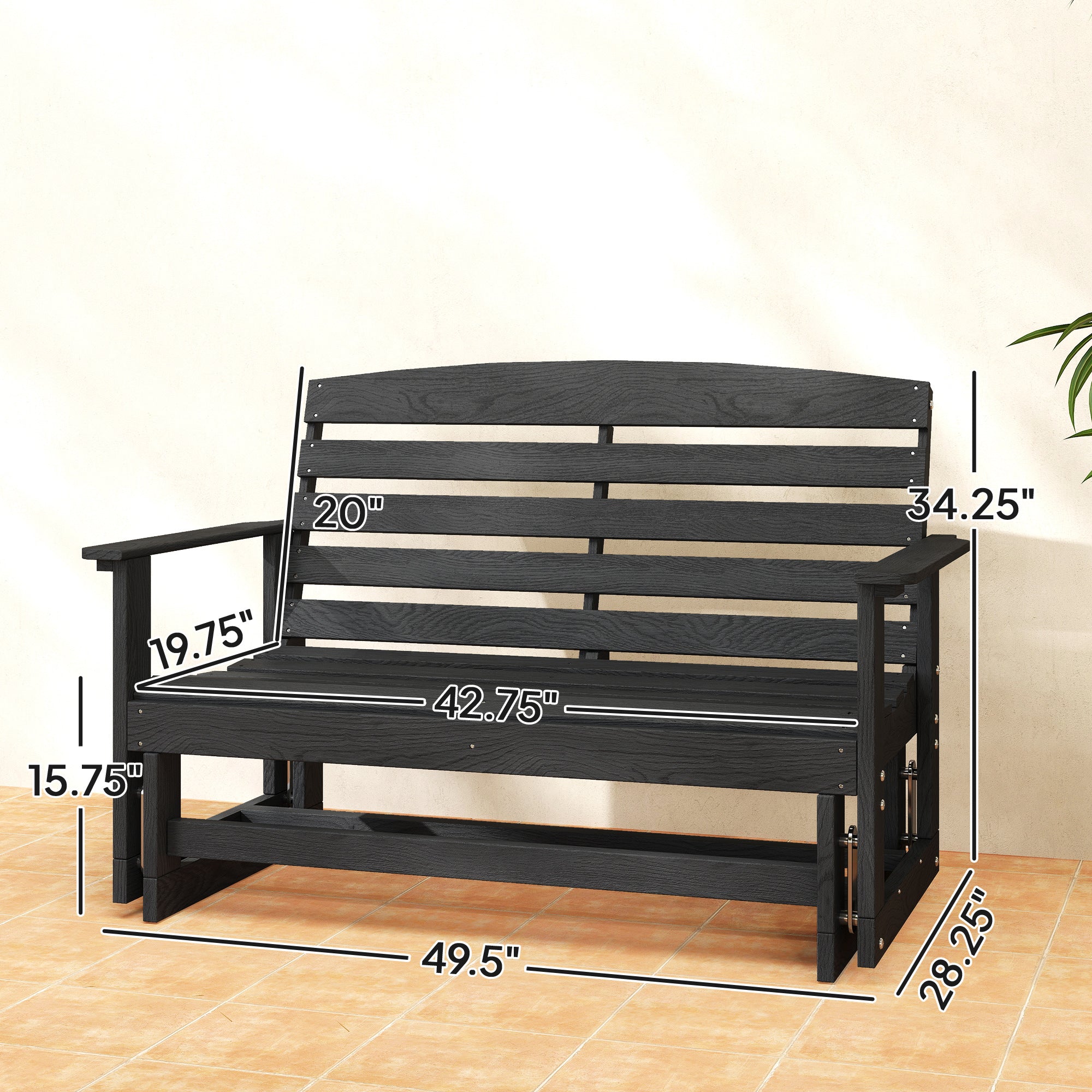 Patio Glider Bench w/ HDPE Slatted Double Rocking Chair