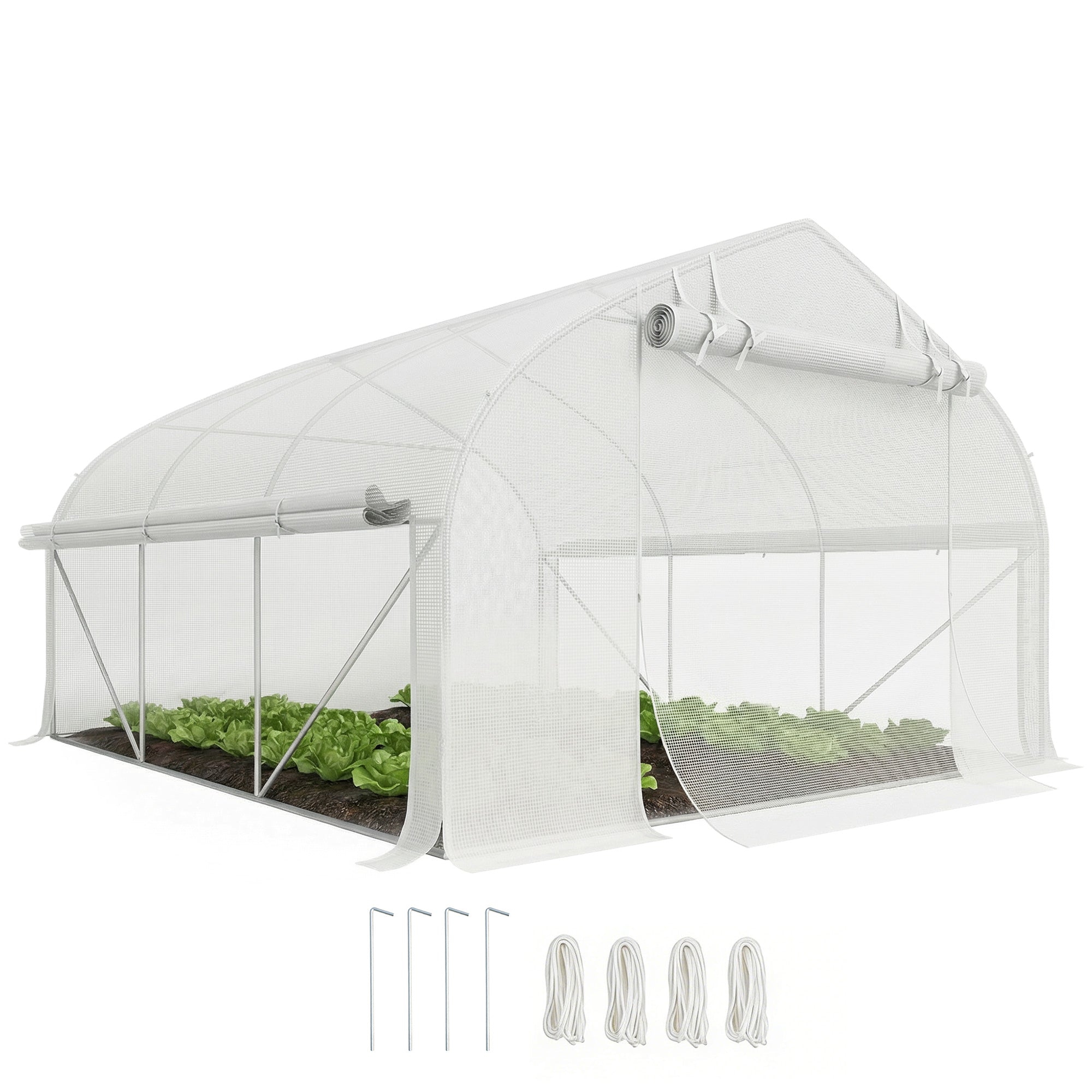 11.5' x 10' x 6.5' Walk-in Tunnel Greenhouse, Green House with Zippered Mesh Door, 7 Mesh Windows & Roll-up Sidewalls, Upgraded Gardening Plant Hot House with Galvanized Steel Hoops