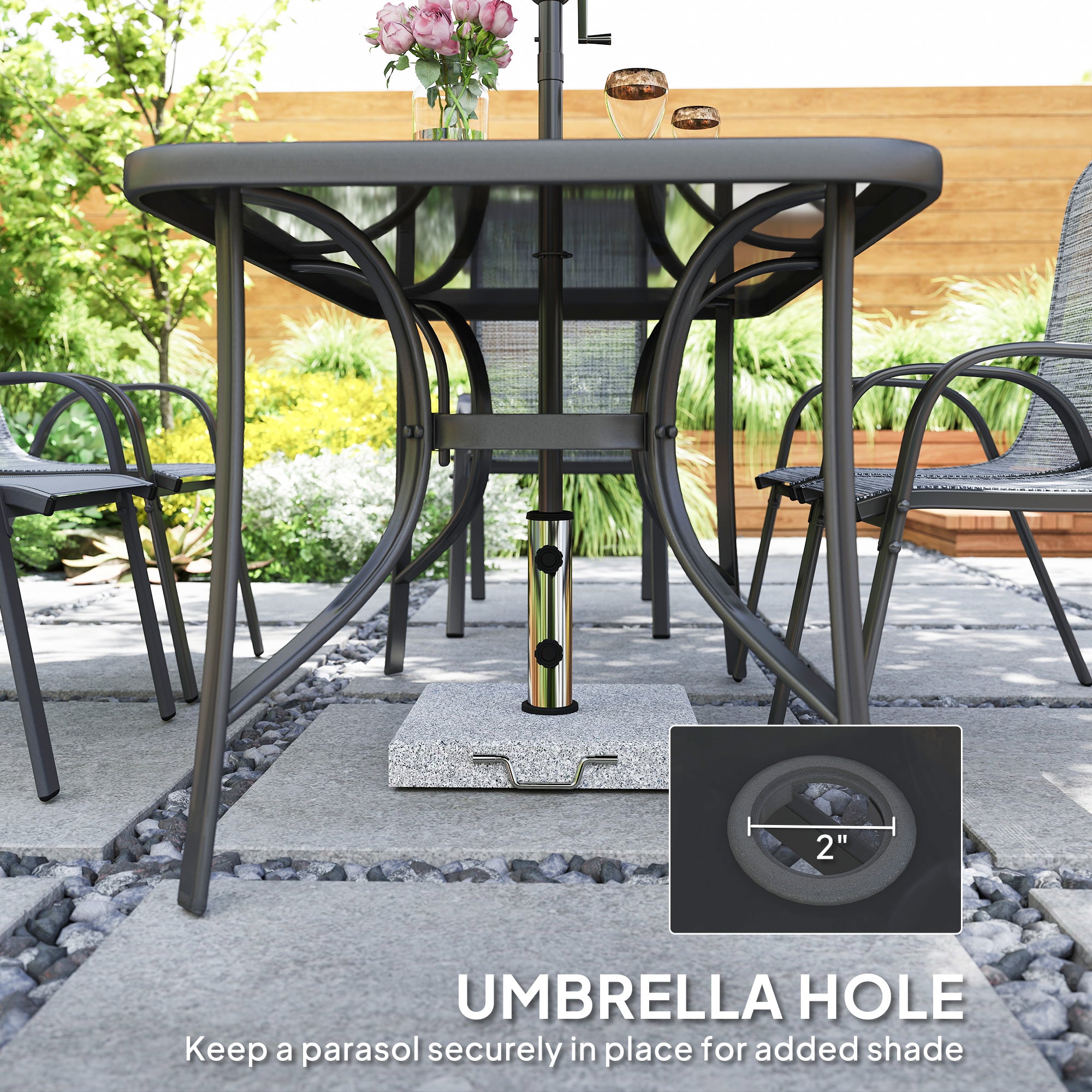 8 Pieces Patio Furniture Set with 9Ft Patio Umbrella, Outdoor Dining Table and Chairs, Mixed Gray