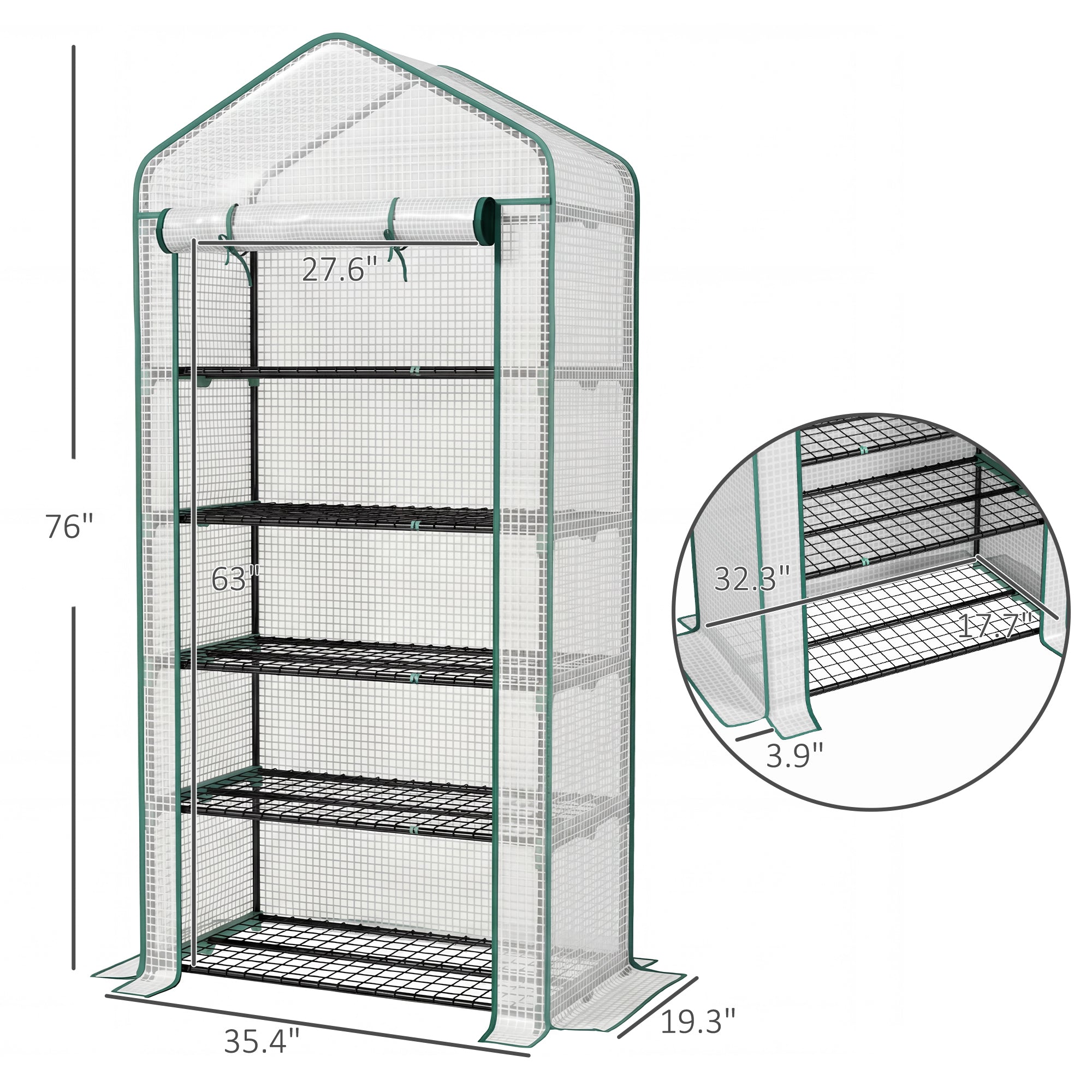 5 Tier Mini Greenhouse, Small Portable Greenhouse with PE Cover, Roll-Up Zippered Door, 76" x 35.4" x 19.3"