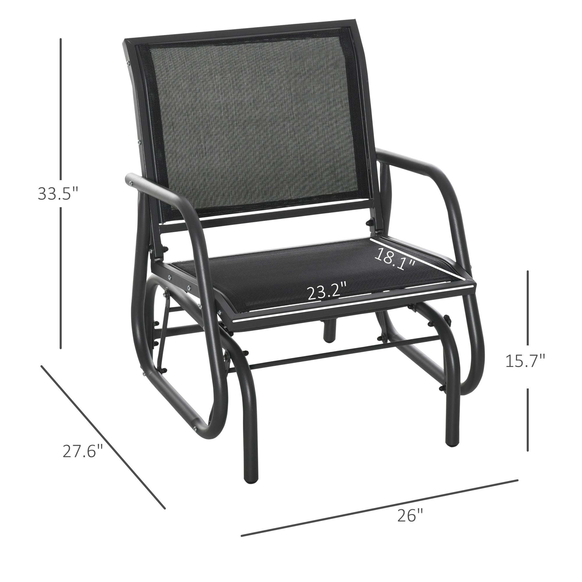 Outdoor Glider Chair, Steel Swing Chai with Curved Armrests for Porch, Garden, Poolside, Balcony