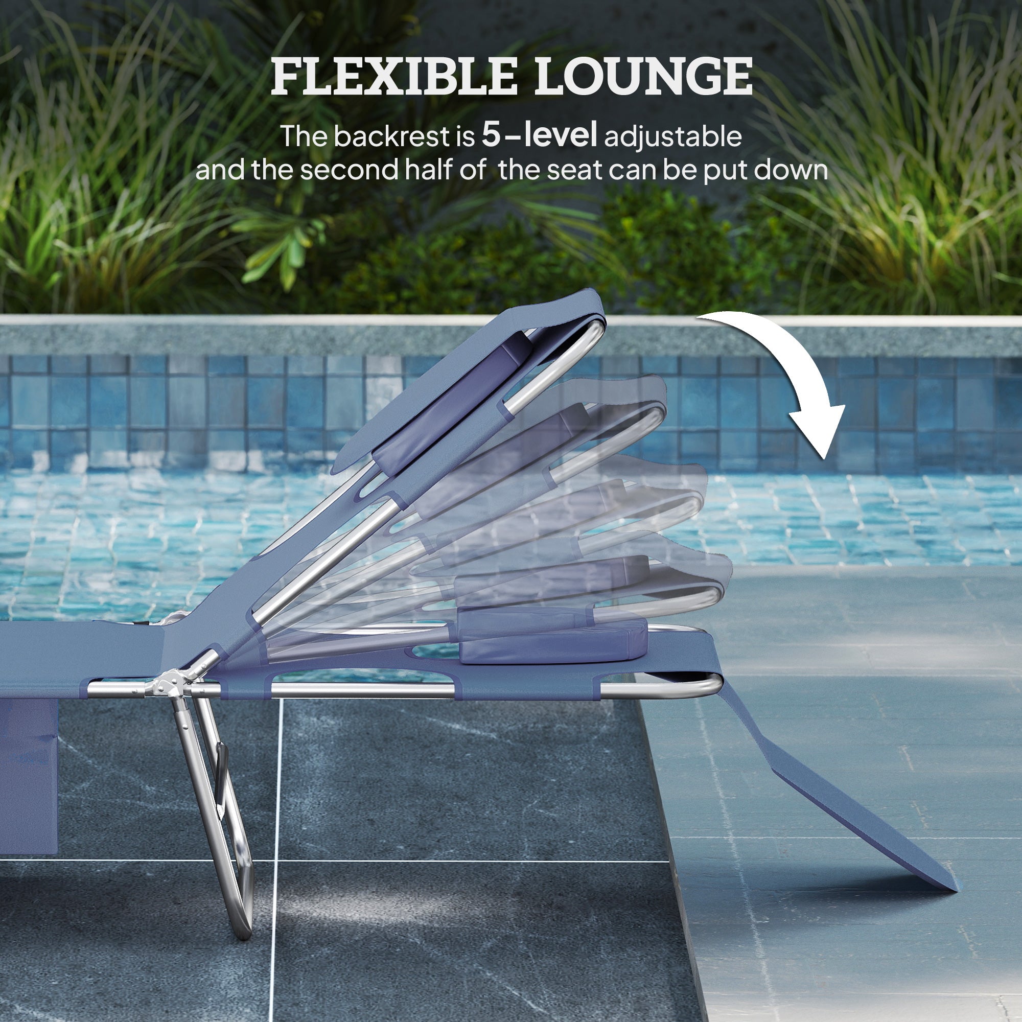 2 Tanning Chairs with Face Hole, 5-Level Adjustable Outdoor Chaise Lounge Chair with Pillow for Beach, Pool, Gray