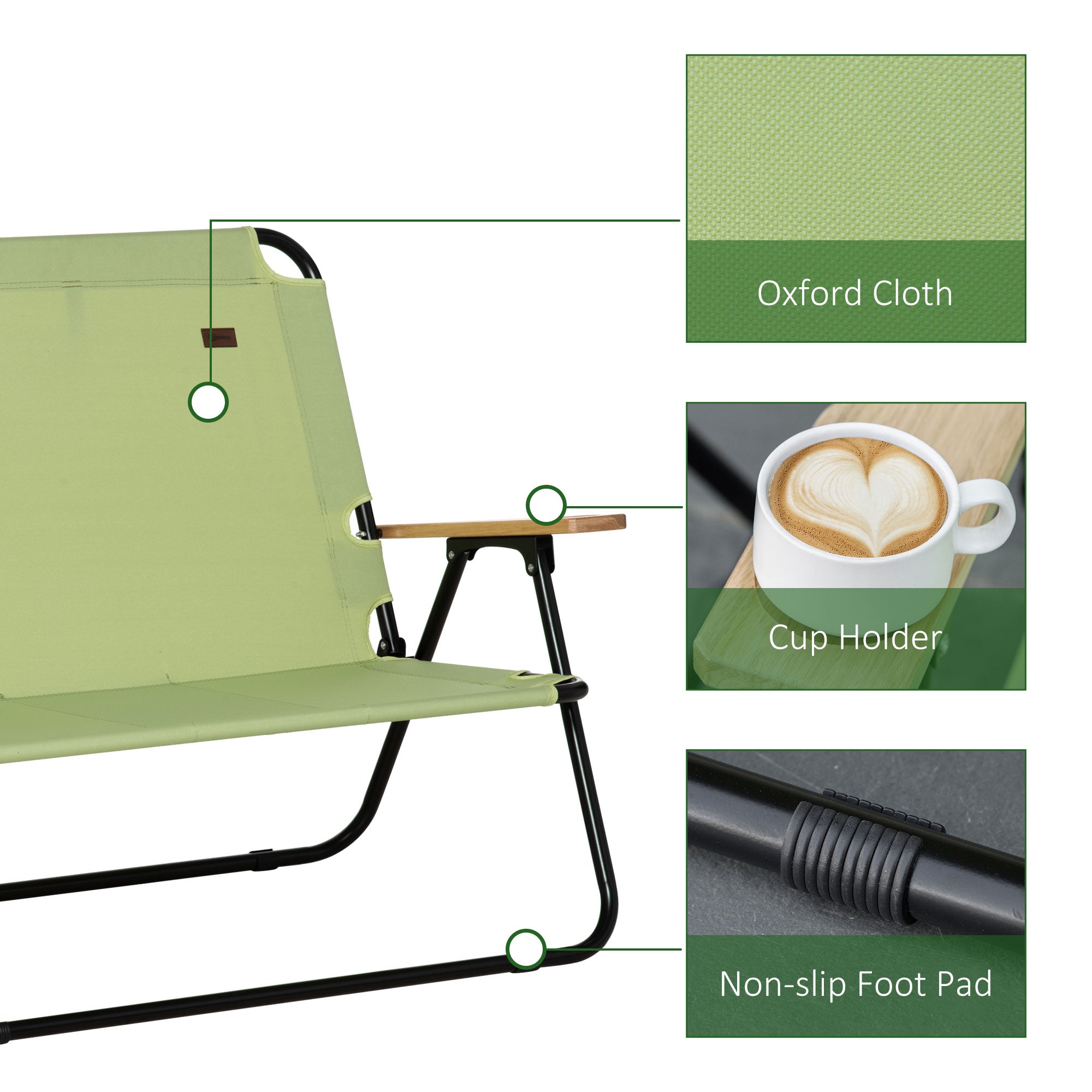 Double Folding Camping Chair, Loveseat for 2 Adults, Portable Camping Couch with Wood Armrest & Cupholders, for Backpacking, Beach, Sports Travel