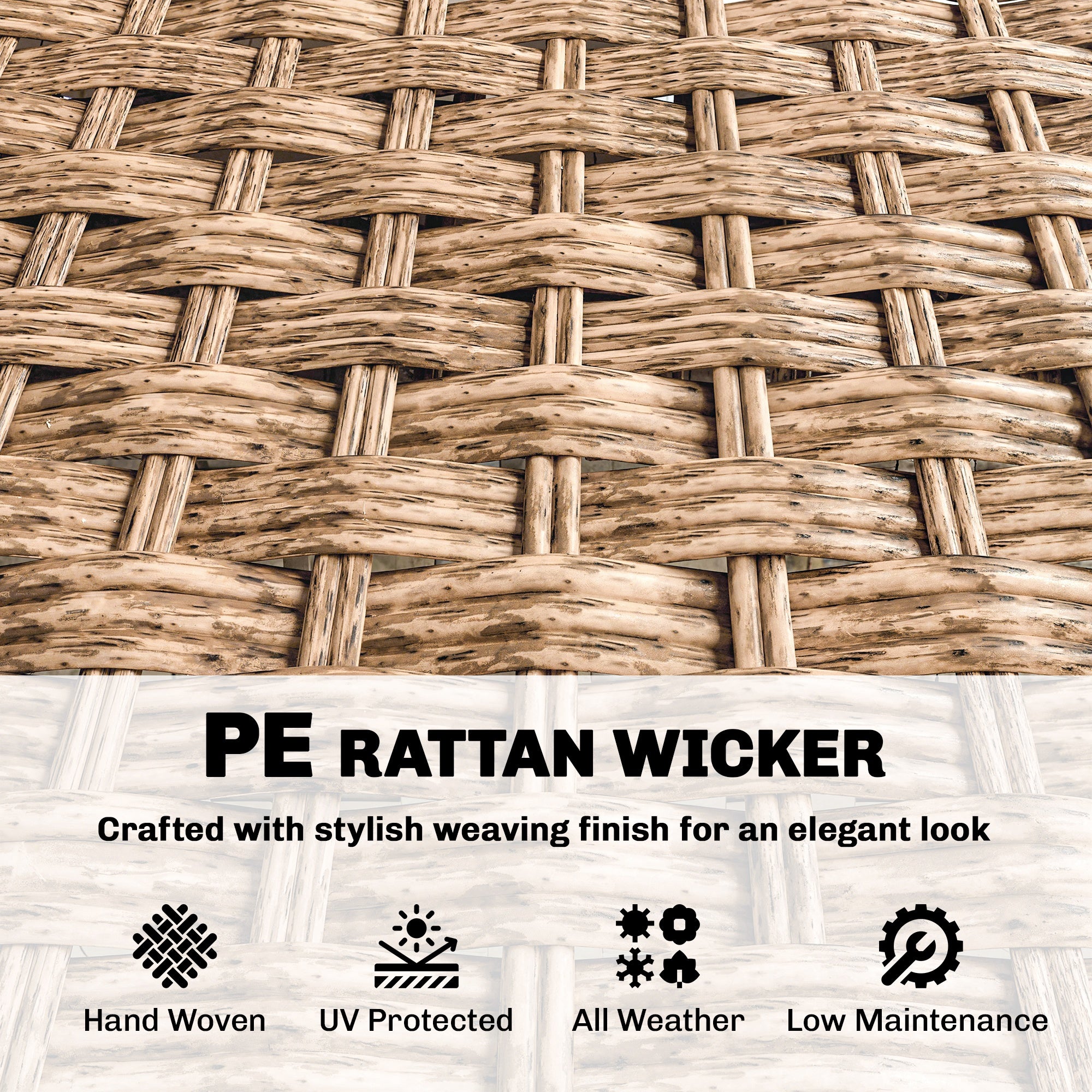 Rattan Wicker Sofa 3-Seater Outdoor Patio Sofa with Cushions for Garden Backyard Porch