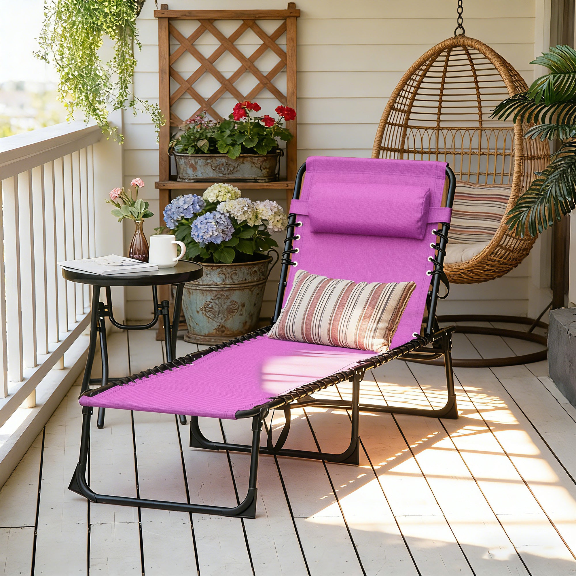 Foldable Chaise Lounge, 3-Position Reclining Back, Portable design and Breathable Mesh for Poolside, Camping, Hiking