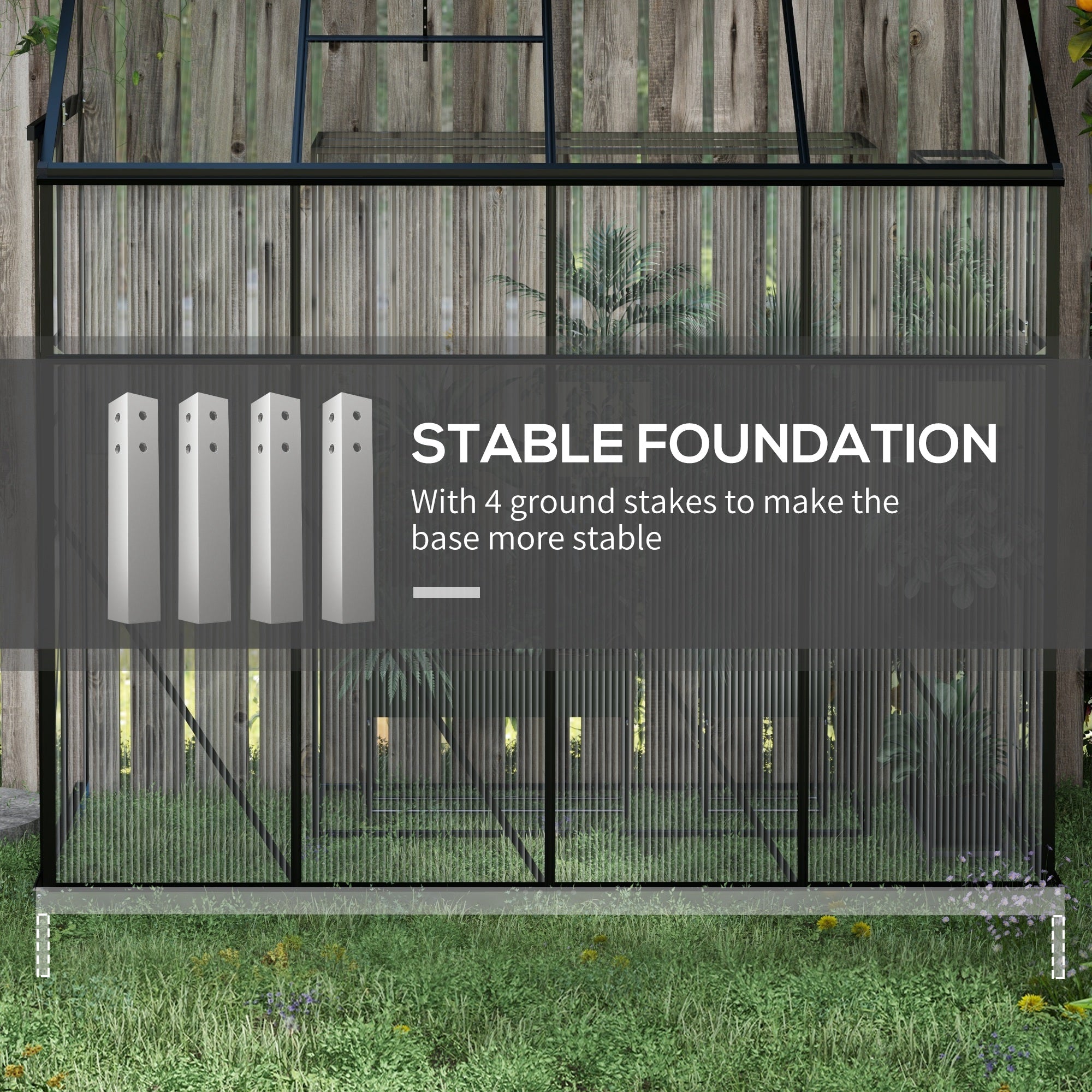 8' x 4' Walk-in Polycarbonate Greenhouse, Lean-to Aluminum Green House with Rain Gutter and Foundation, Black