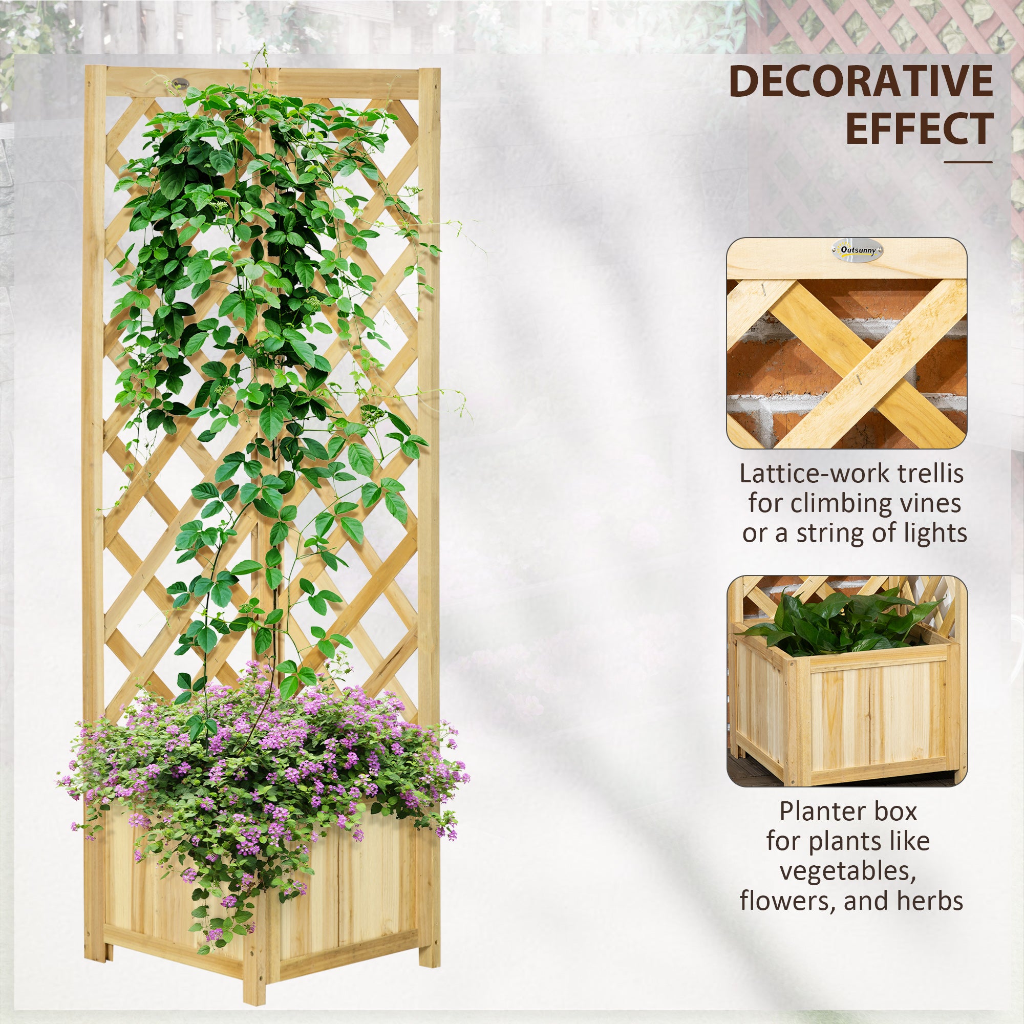 Wooden Raised Garden Bed, Planter with Trellis for Vine Climbing and Vegetables, Herbs and Flowers Growing