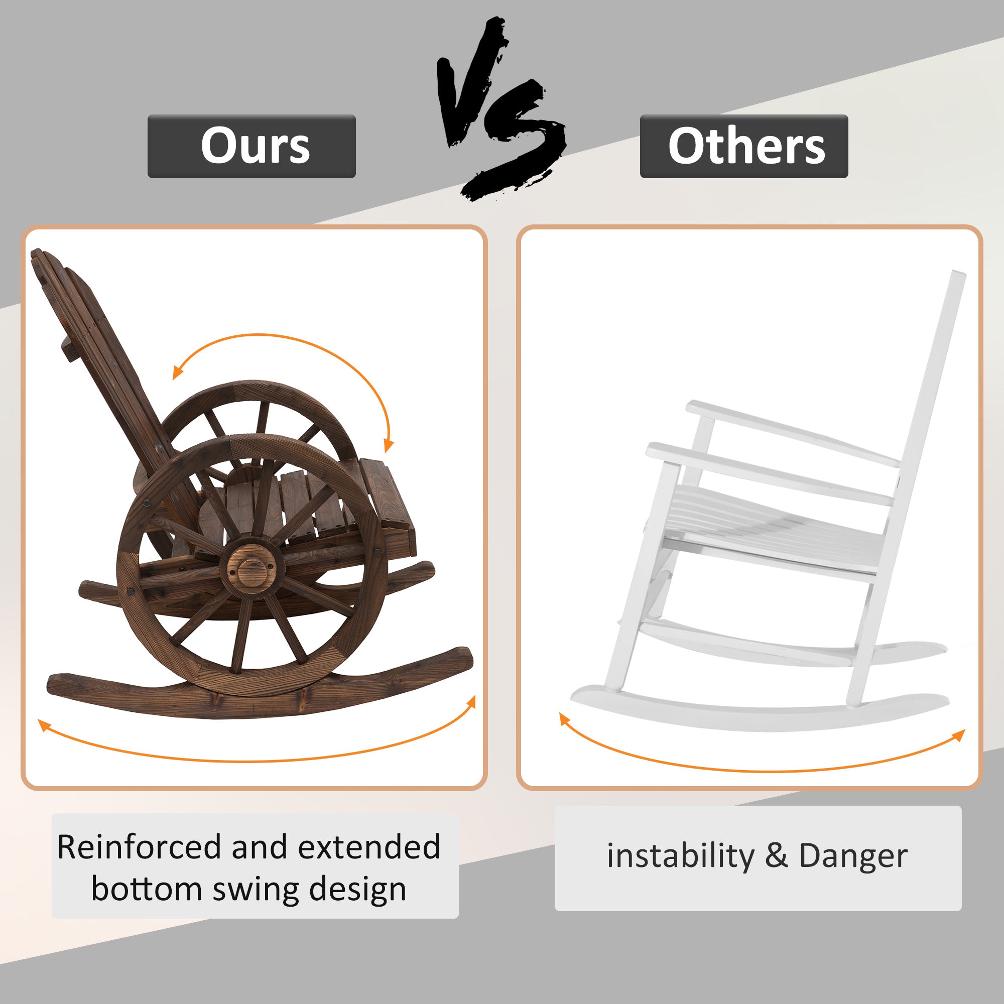 Wooden Rocking Chair, Adirondack Rocker Chair w/Slatted Design and Oversized Back, Outdoor Rocking Chair with Wagon Wheel Armrest for Porch, Poolside, and Garden, Carbonized