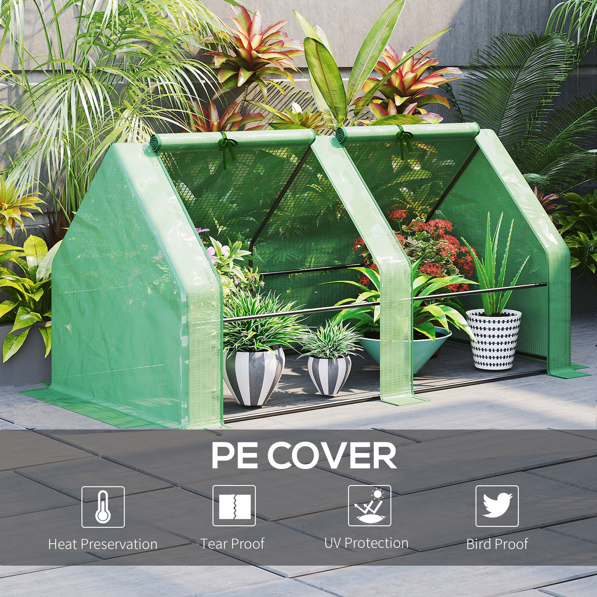 Portable Mini Greenhouse, Outdoor Garden with Large Zipper Doors and Water/UV PE Cover, 6' x 3' x 3'