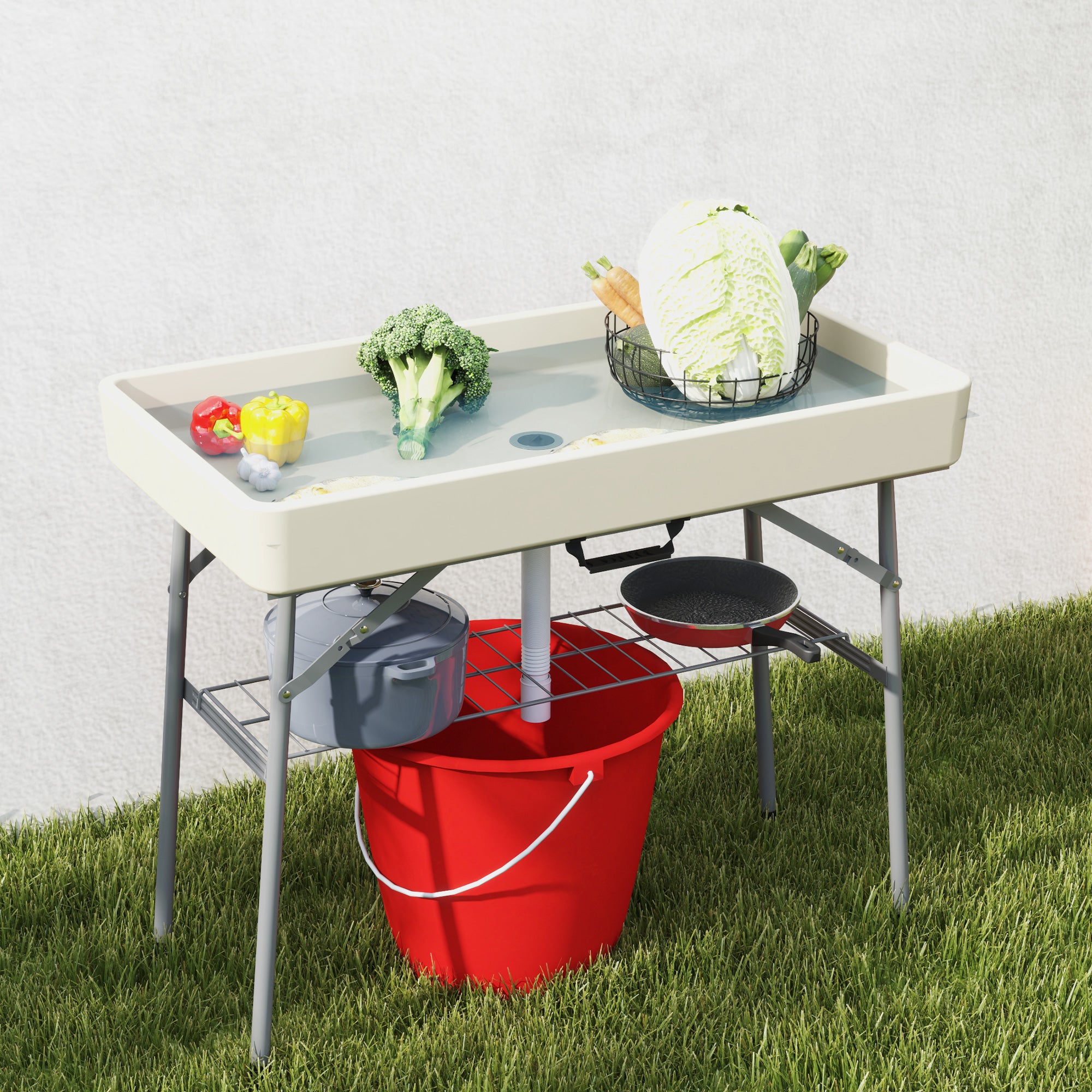 3.4ft Folding Ice Cooler Table with Drain, Fill and Chill Table Outdoor Table Cooler with Storage Shelf, Drink Cooler for Parties Picnic BBQ Camping Wedding