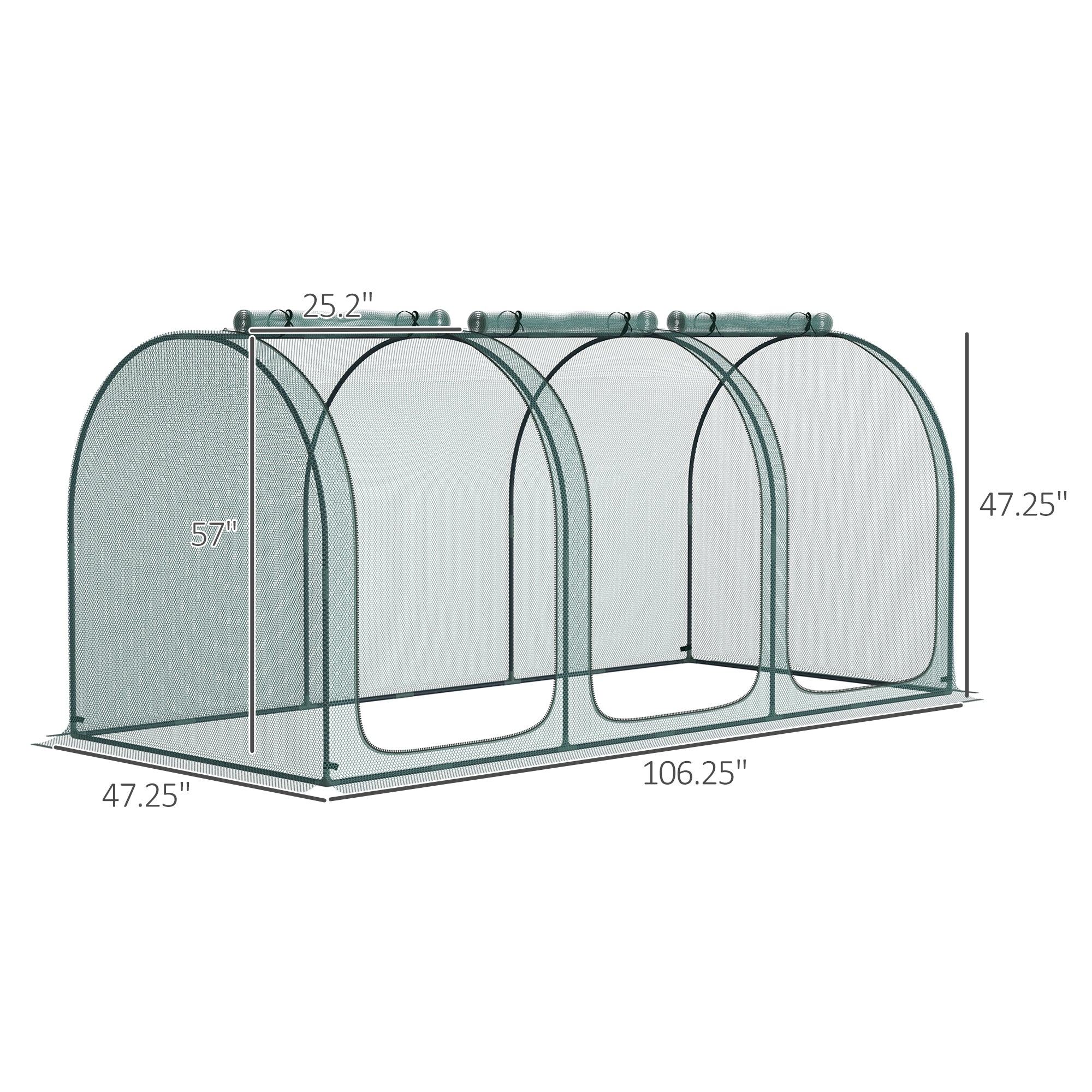 9' x 4' Crop Cage, Plant Protection Tent with Three Zippered Doors, Steel Frame, Storage Bag and 4 Ground Stakes, for Garden, Yard, Lawn