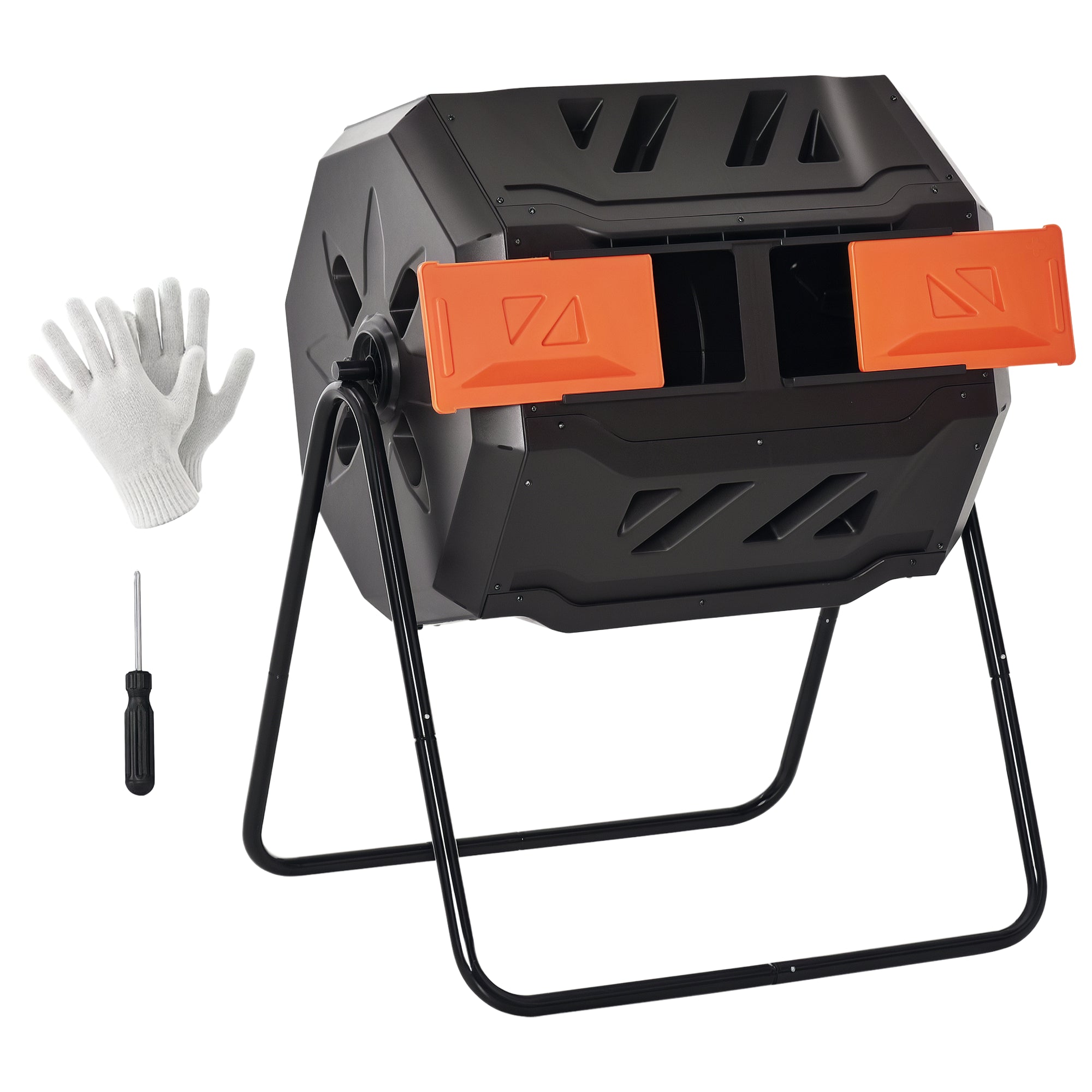 Tumbling Compost Bin Outdoor 360° Dual Chamber Rotating Composter 43 Gallon
