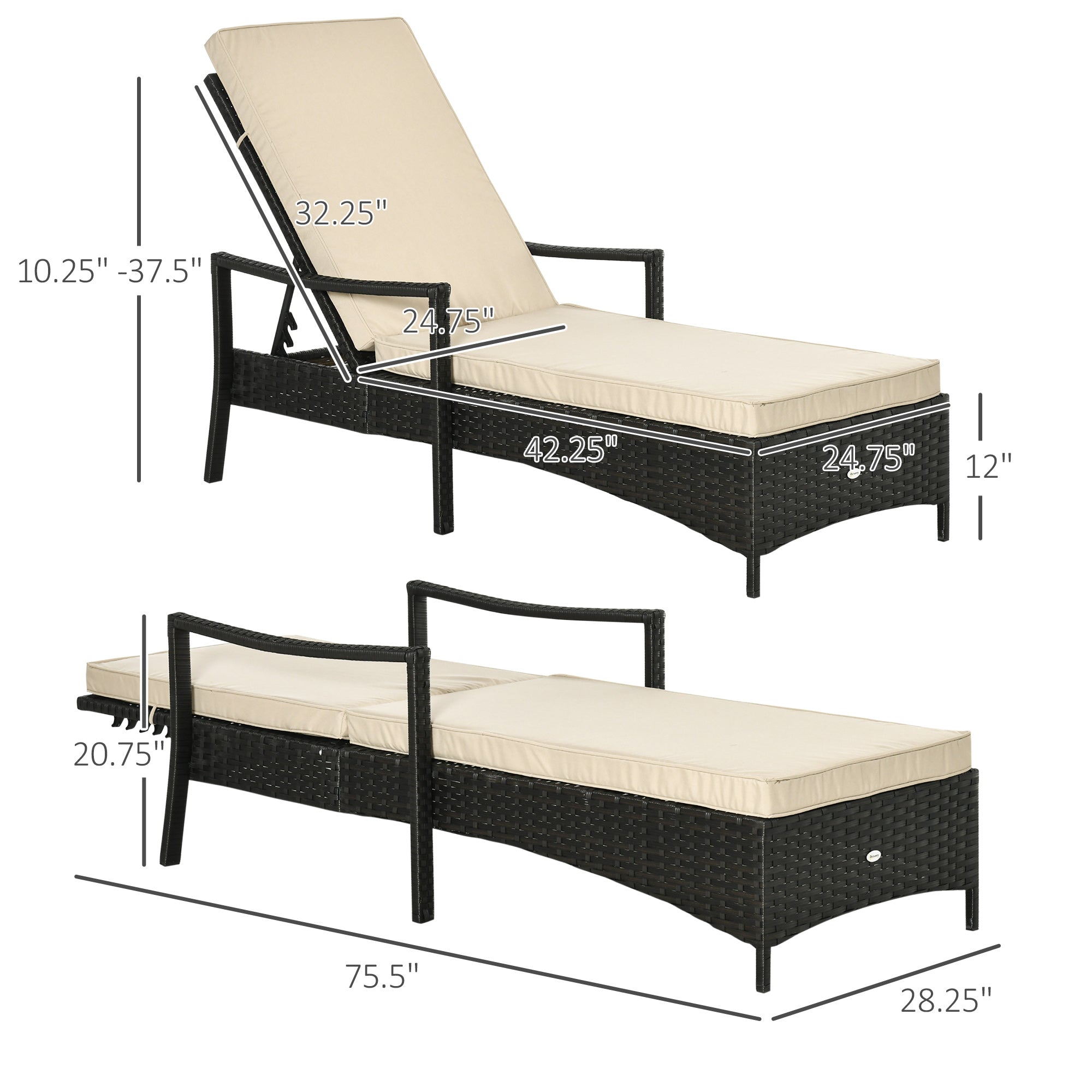 Wicker Chaise Lounge, 4 Position Adjustable Backrest and Cushions Outdoor Lounge Chair PE Rattan Sun Lounger for Poolside, Balcony or Garden