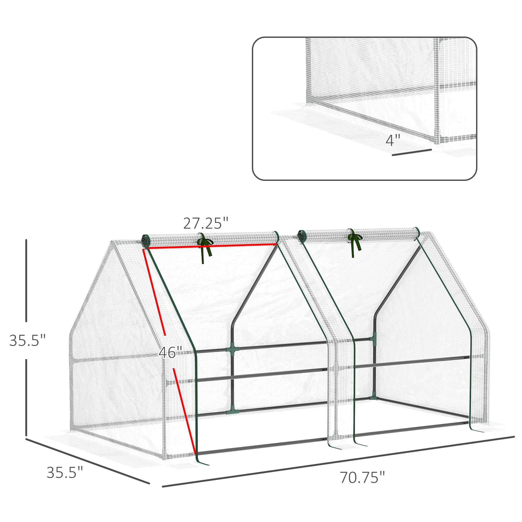 Portable Mini Greenhouse, Outdoor Garden with Large Zipper Doors and Water/UV PE Cover, 6' x 3' x 3'
