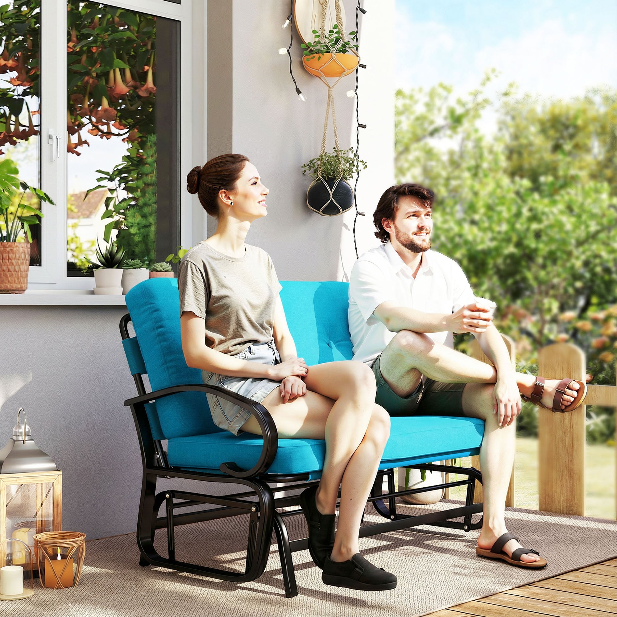 Outdoor Glider Bench, 2-Person Patio Rocker Loveseat with Tufted Cushions, Steel Frame for Porch, Garden Backyard