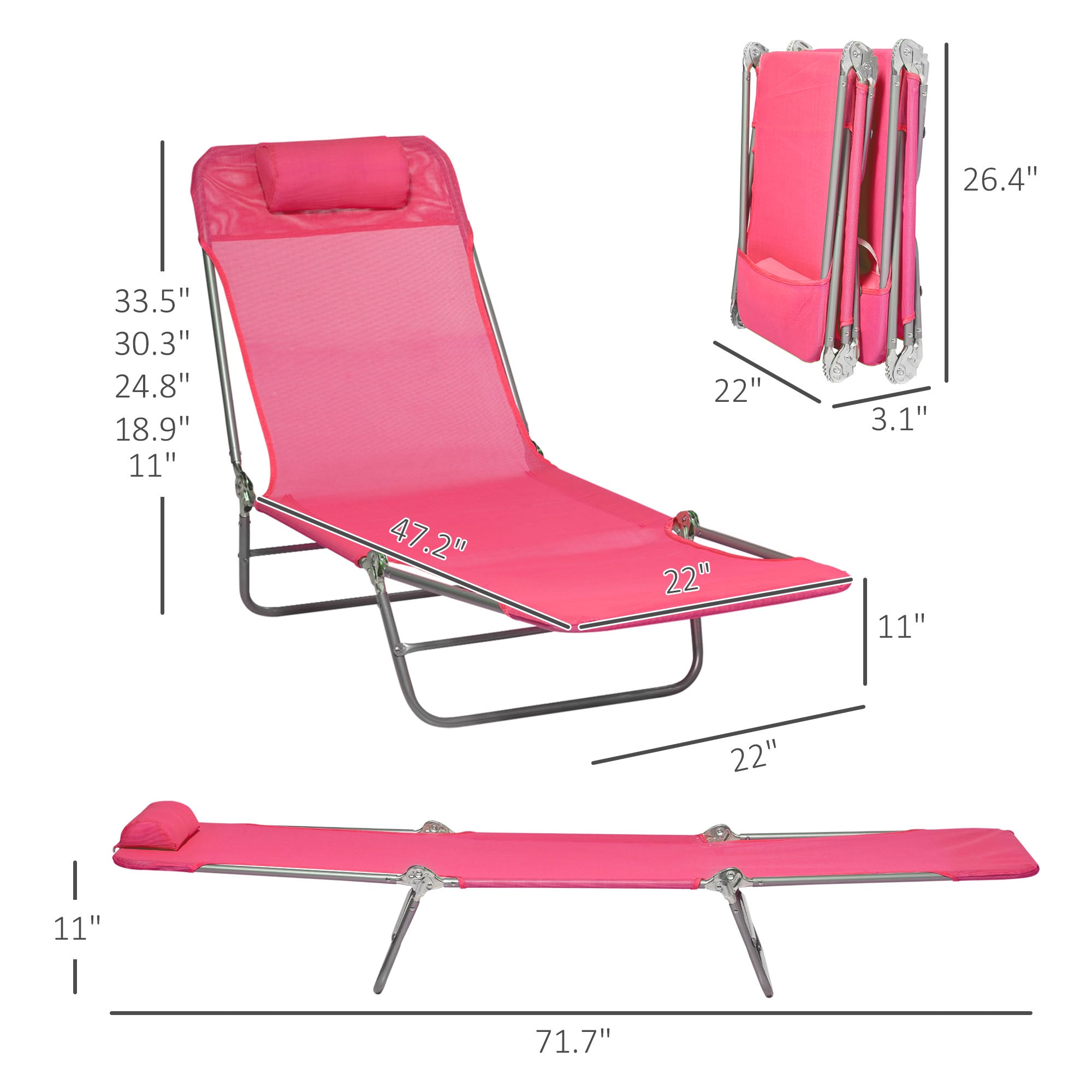 2 Piece Folding Chaise Lounge Chairs, Pool Sun Tanning Chairs with Reclining Back, Breathable Mesh Seat