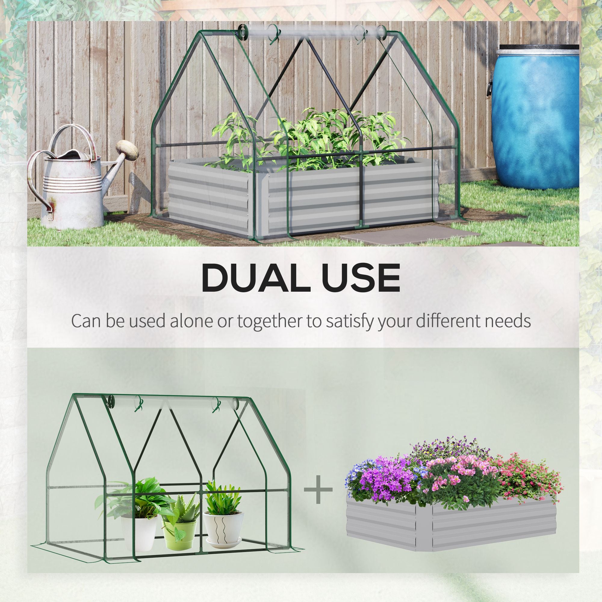 Raised Garden Bed with Cover, Outdoor Galvanized Metal Planter Box Kit, 4 x 3 ft Mini Greenhouse with 2 Large Screen Windows, for Growing Flowers, Vegetables and Herbs