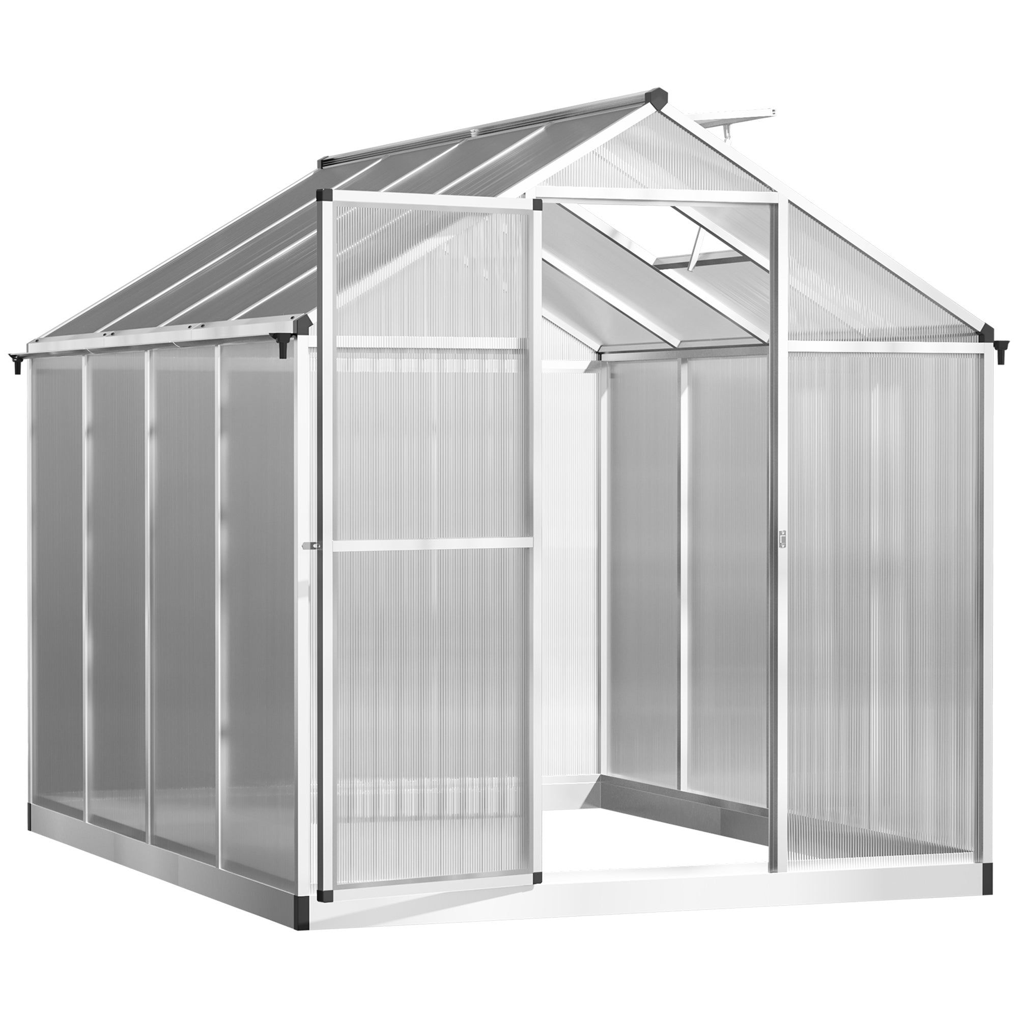 6' L x 6' W Walk-In Polycarbonate Greenhouse with Roof Vent for Ventilation & Rain Gutter for Winter
