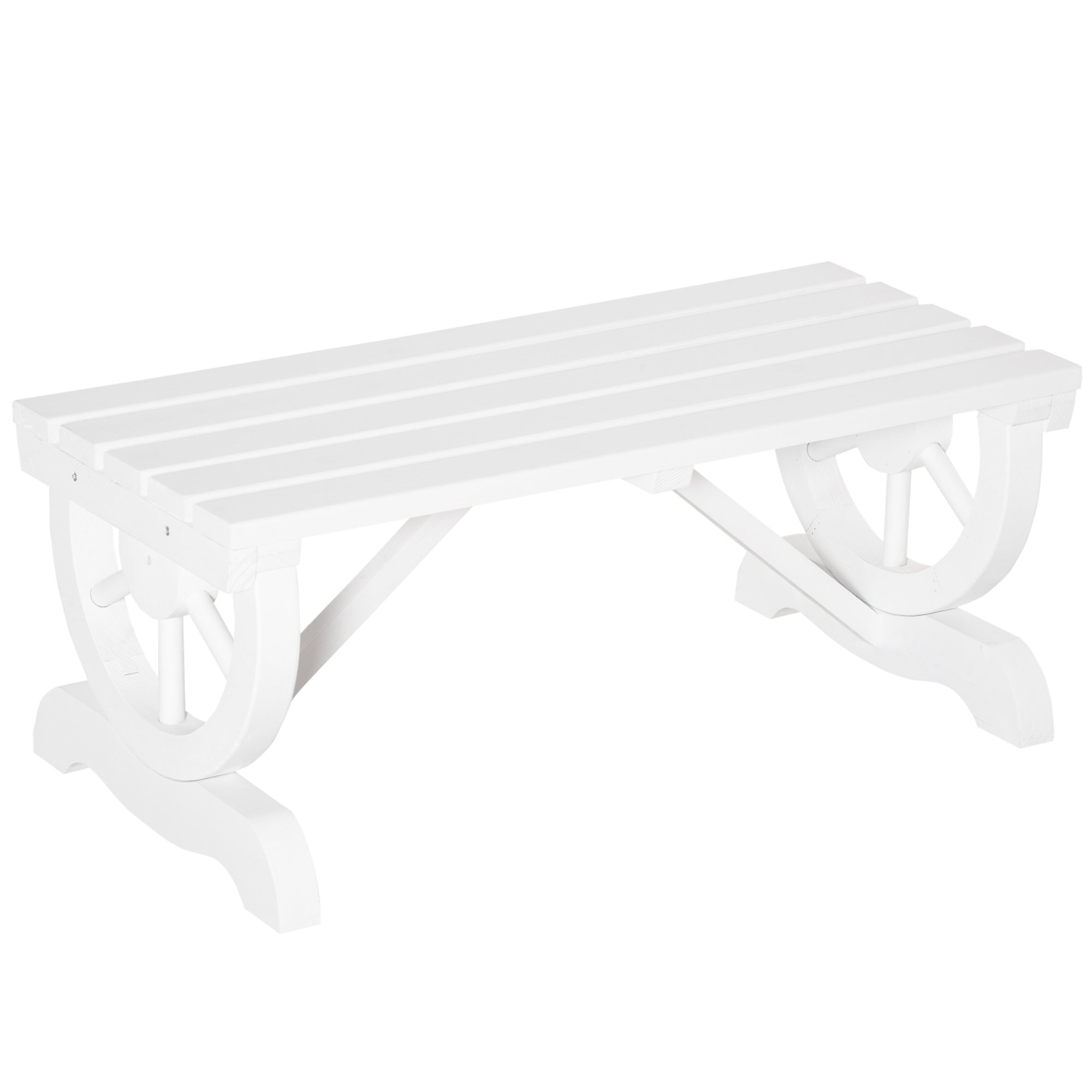 2-Person Wooden Garden Bench, Outdoor Wagon Wheel Porch Bench for Backyard Garden, Support 550 LBS, Rustic Country Style Patio Furniture