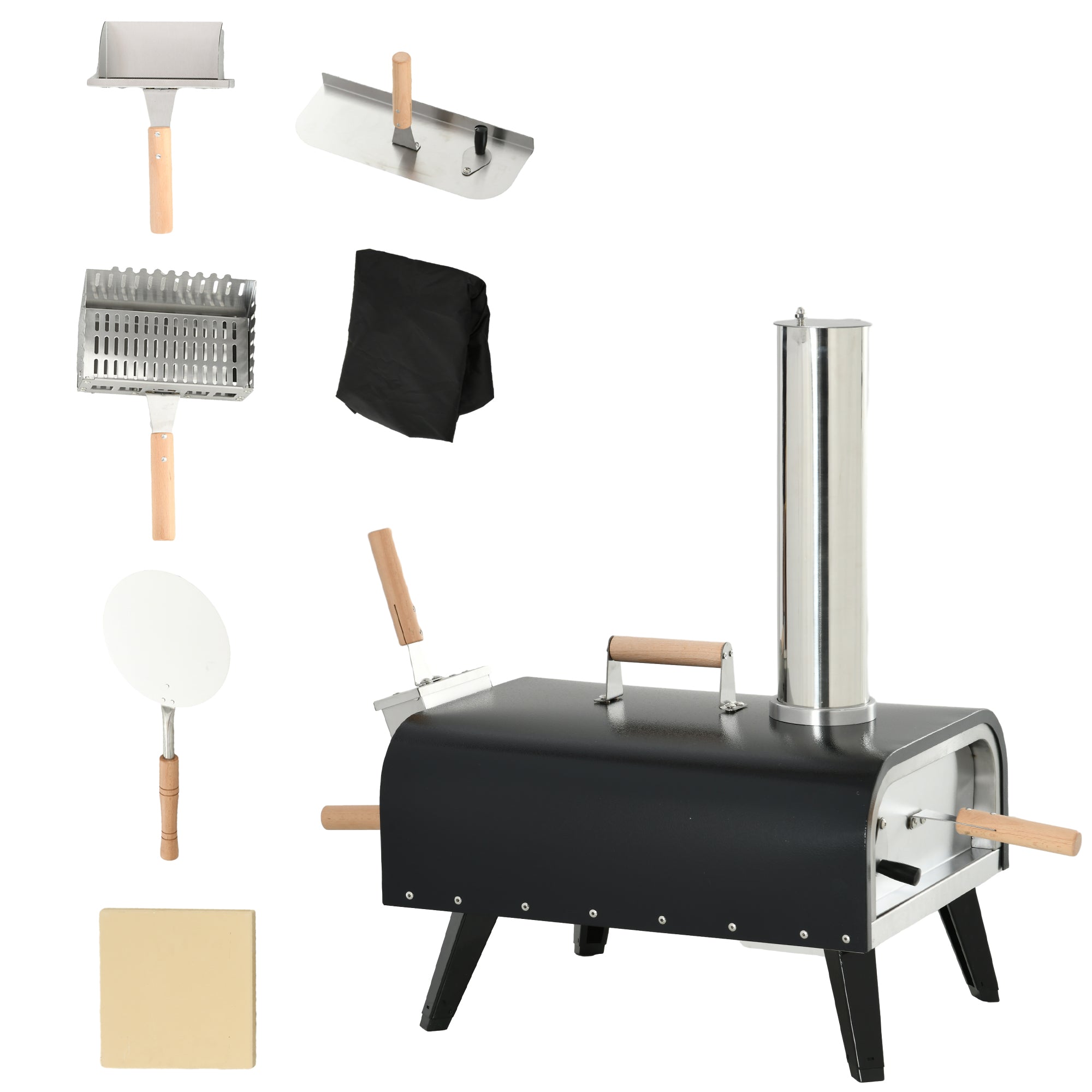 Pellet Wood Fired Pizza Oven Outdoor Pizza Maker with 12" Stone, Peel and Waterproof Cover