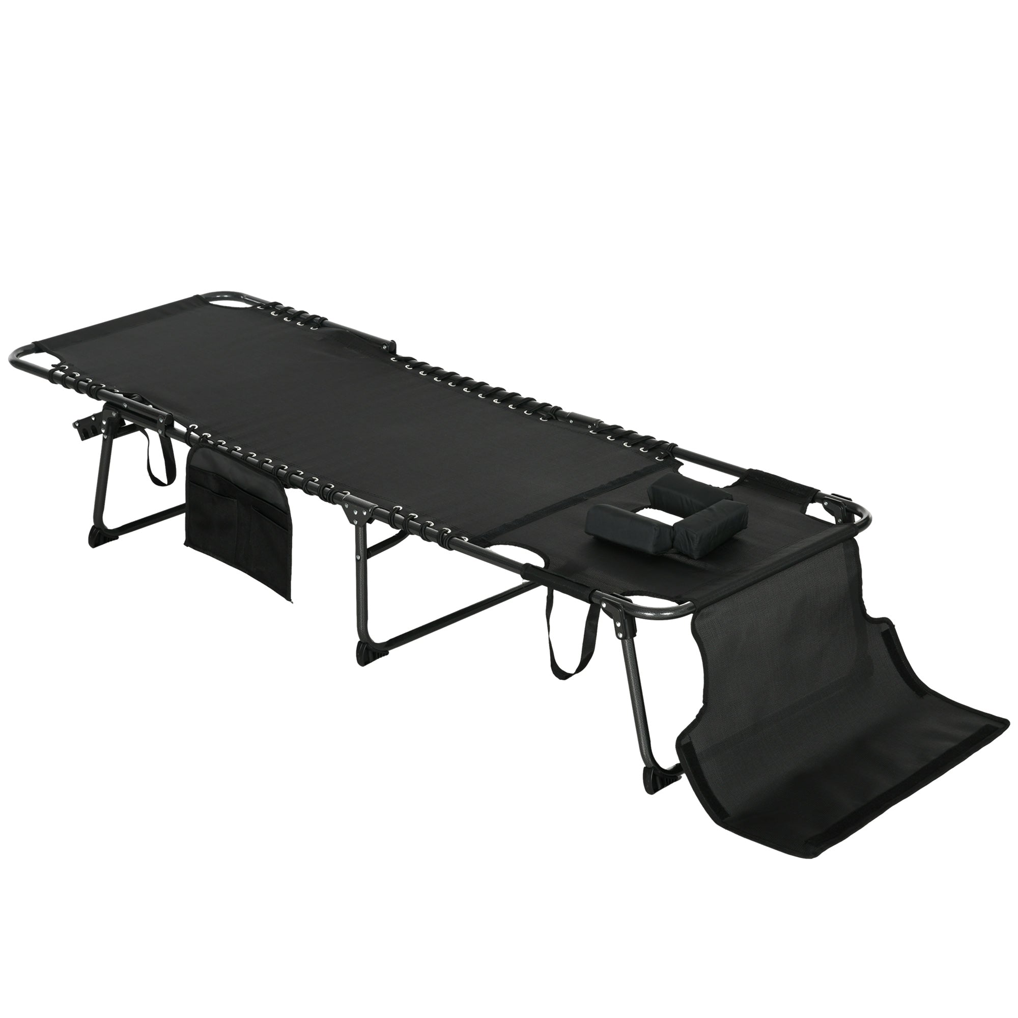 Folding Chaise Tanning Lounge Chair w/ 5-level Reclining Back, Reading Hole, Side Pocket, Headrest