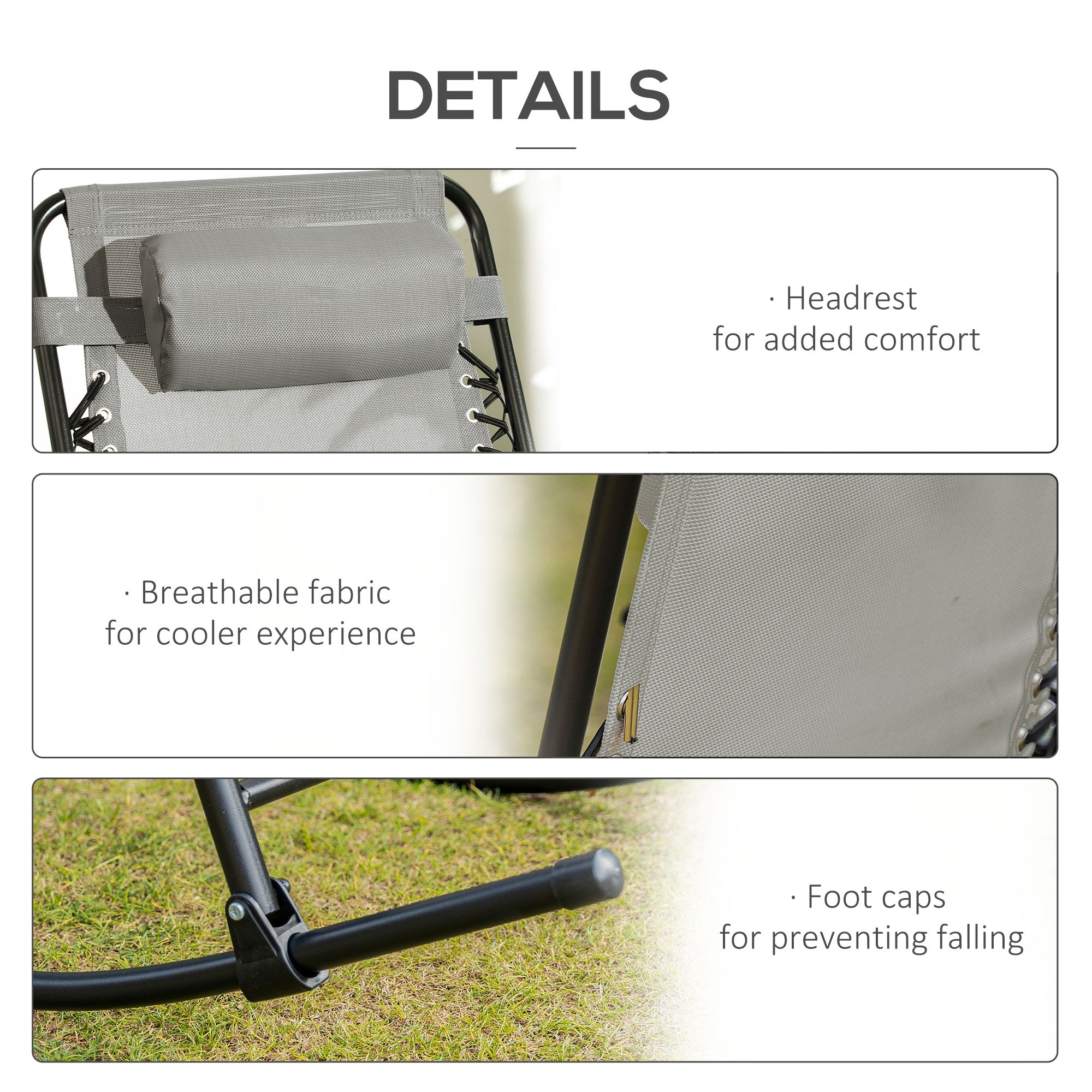 Outdoor Rocking Chair Set of 2, Patio Folding Lawn Rocker Set with Headrests for Yard, Patio, Deck, Backyard, Gray