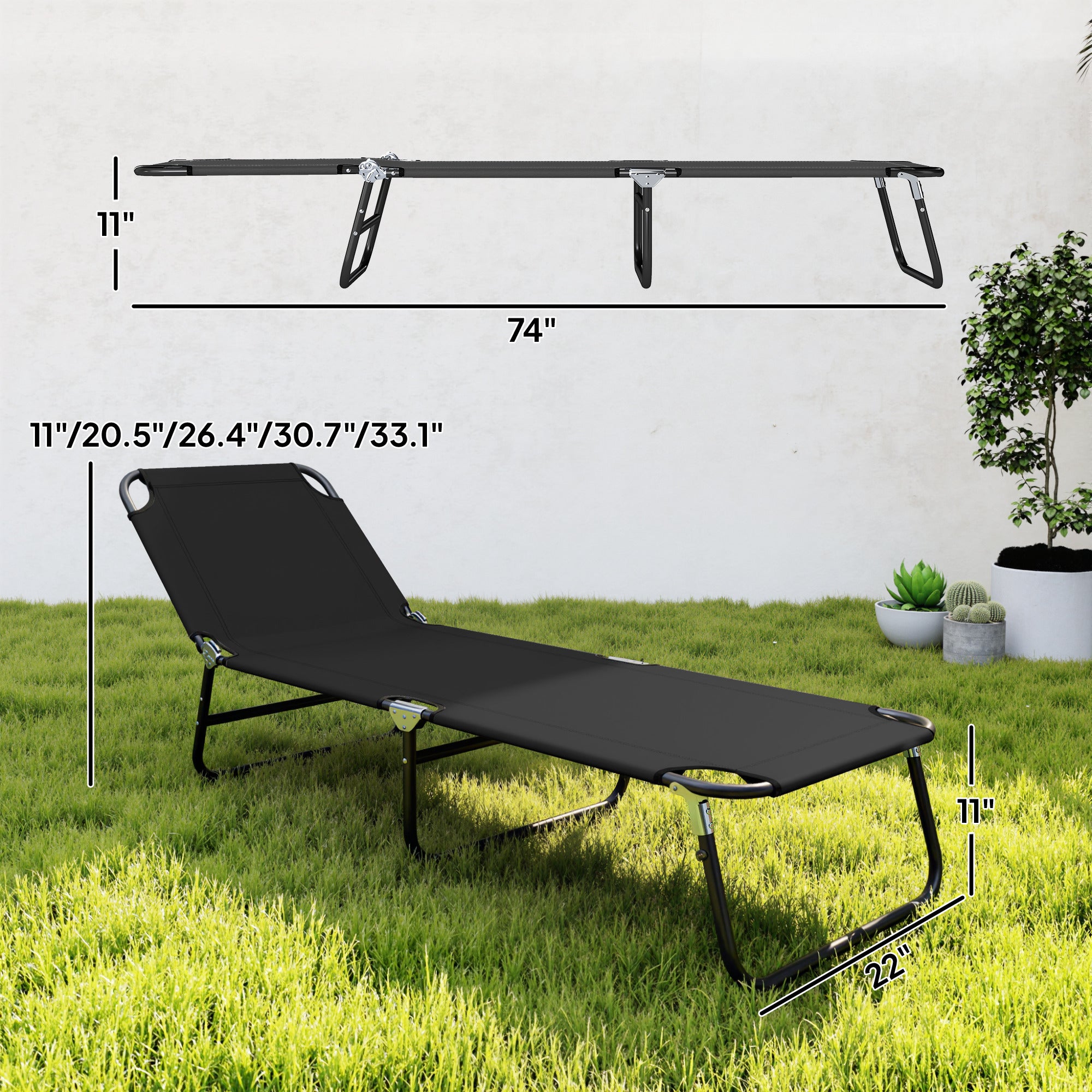 Folding Chaise Lounge Pool Chairs, Outdoor Sun Tanning Chairs with 5-Level Reclining Back, Steel Frame for Beach, Yard, Patio
