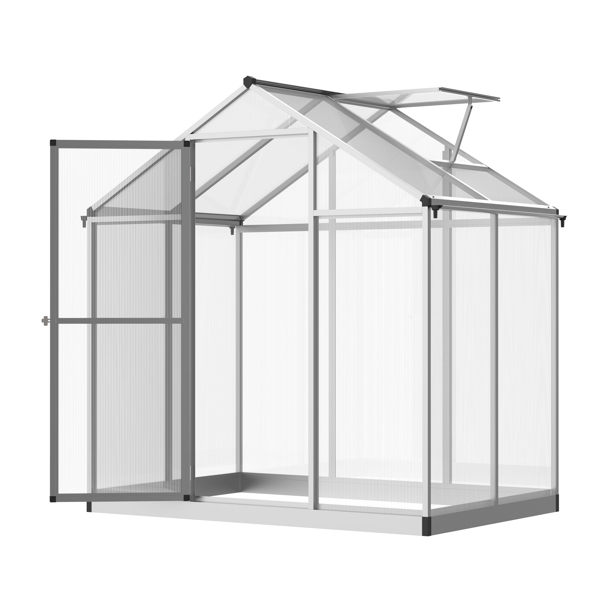 6' L x 6' W Walk-In Polycarbonate Greenhouse with Roof Vent for Ventilation & Rain Gutter for Winter