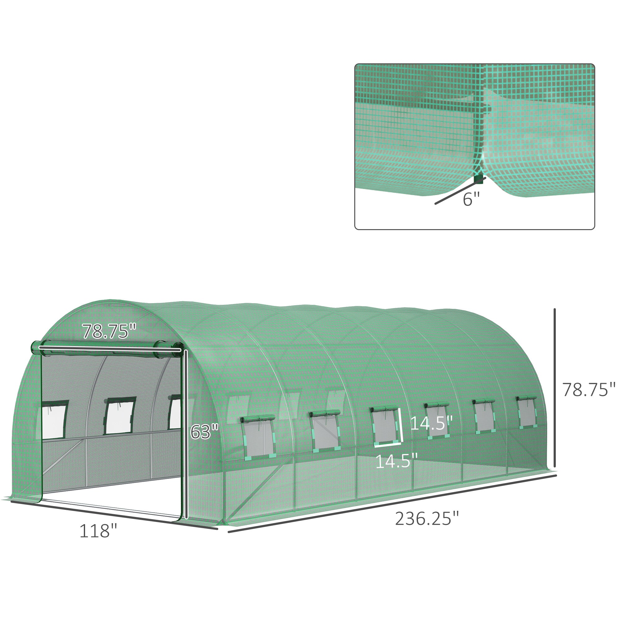 19.7' x 9.8' x 6.6' Plastic Greenhouse Cover Replacement, Heavy Duty Waterproof Tarp for Hoop House, Sheeting with 12 Windows, Door & Reinforcement Grid