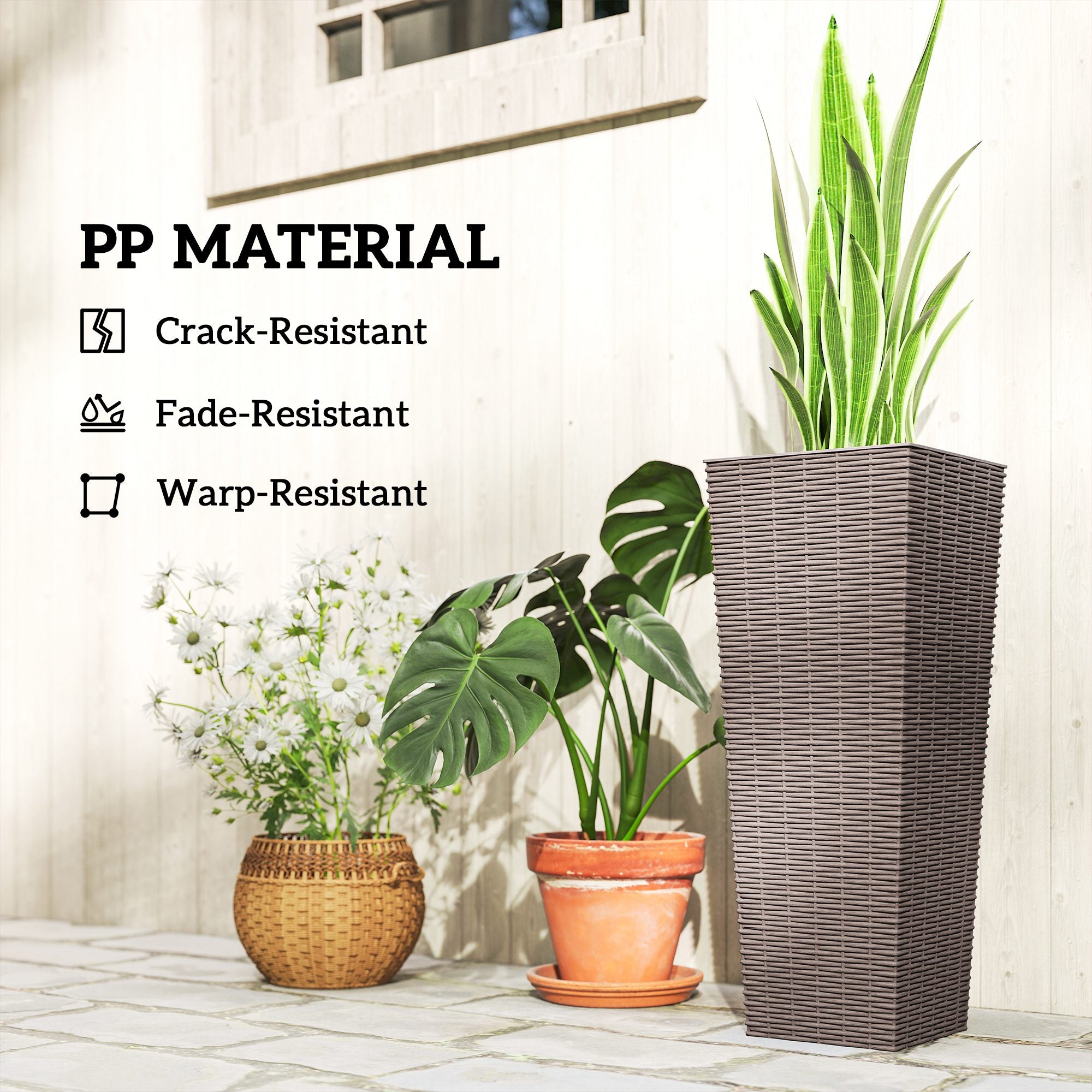 23.6 Inch Tall Planters for Outdoor Plants, Set of 2 Plastic Flower Pots with Drainage Holes