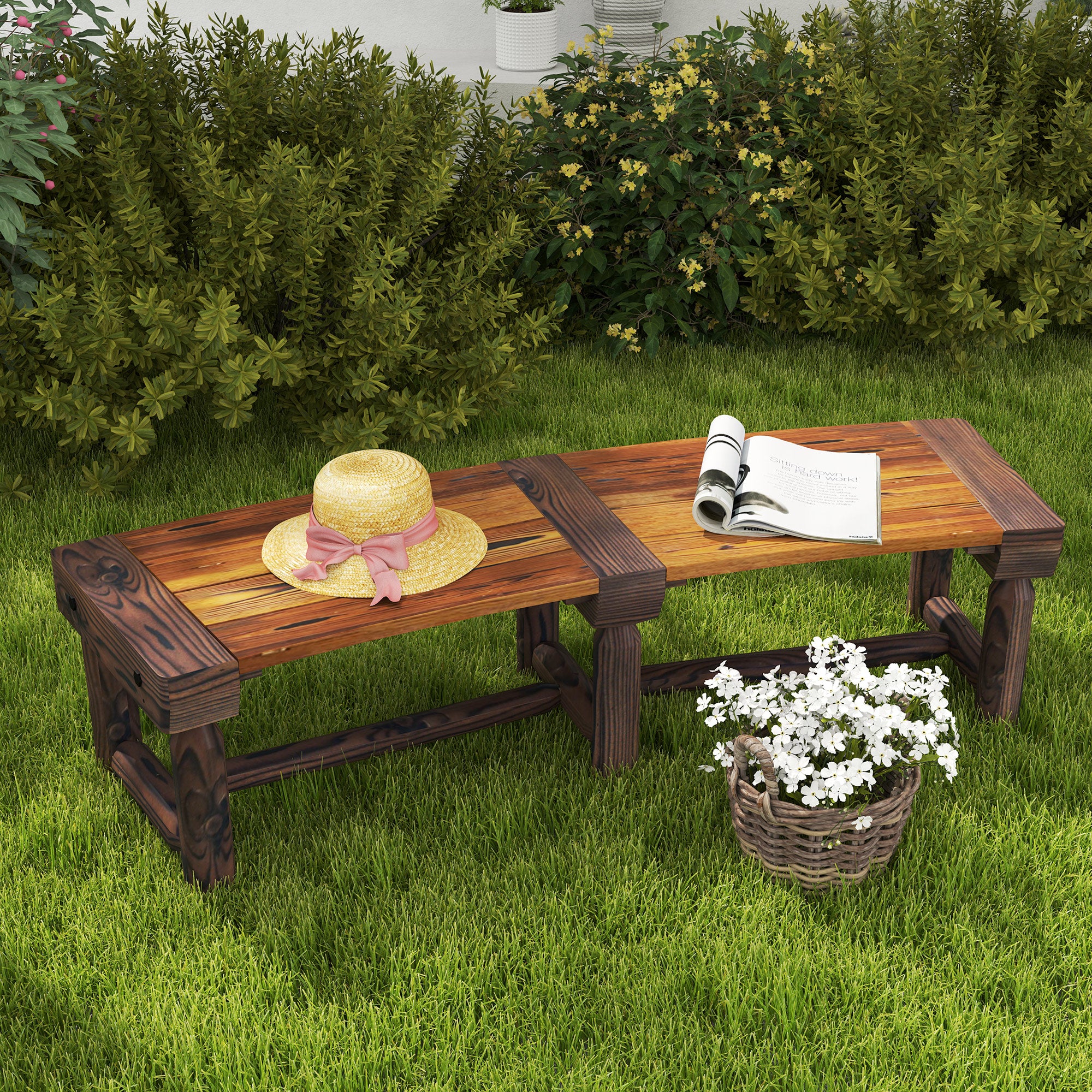 Wooden Garden Bench, Semicircular Round Outdoor Tree Bench, Wrap Around Park Bench for Yard, Patio, Deck, Lawn