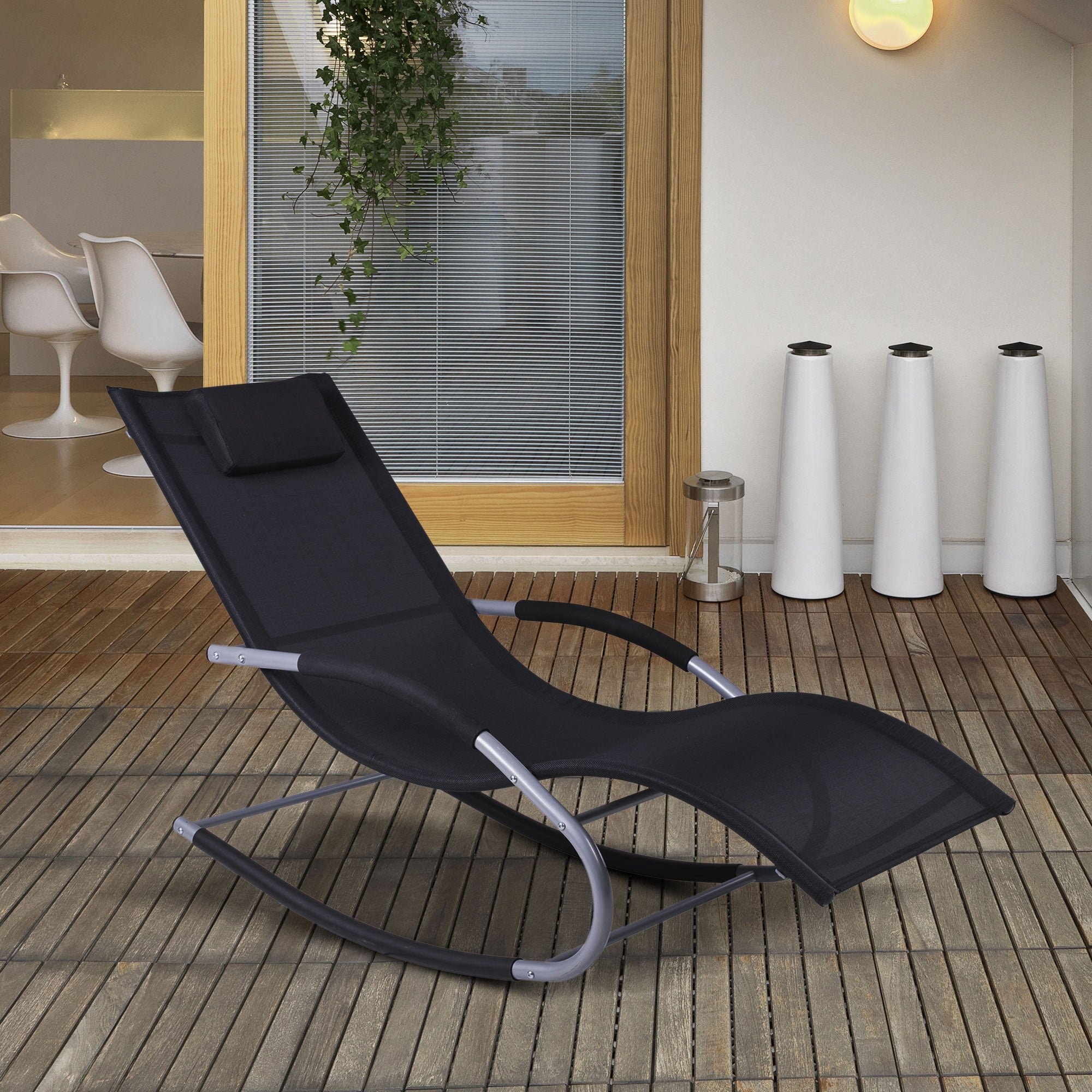 Zero Gravity Rocking Chair Outdoor Chaise Lounge Chair Recliner Rocker with Detachable Pillow and Weather-Fighting Fabric for Patio, Deck, Pool