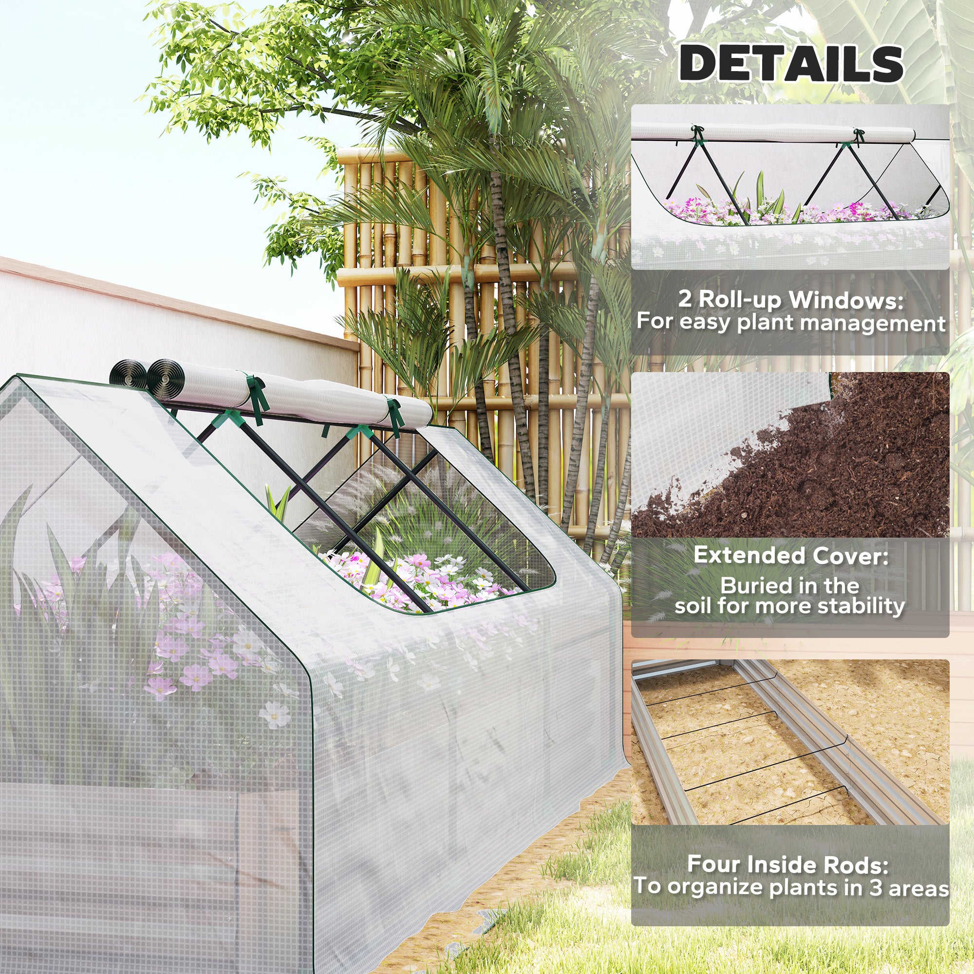 8.6 x 3 x 1ft Metal Planter Box with Mini Greenhouse, Galvanized Raised Garden Bed with Cover for Herbs and Vegetables, Small Greenhouse for Patio Garden Balcony