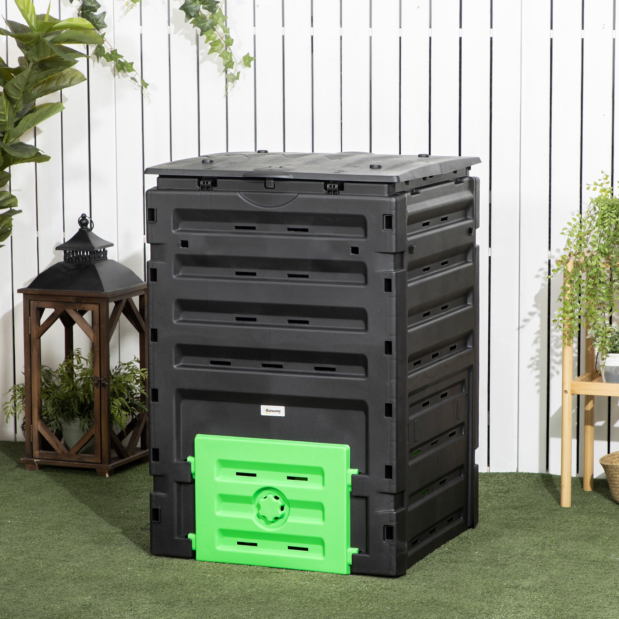 Garden Compost Bin, 120 Gallon (450L) Garden Composter, BPA Free, with 80 Vents and 2 Sliding Doors, Lightweight & Sturdy, Fast Creation of Fertile Soil