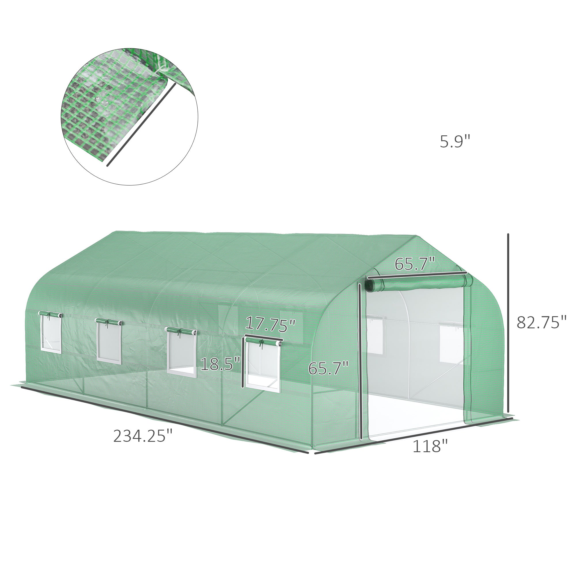 20' x 10' x 7' Walk-in Tunnel Greenhouse with Zippered Mesh Door and 8 Mesh Windows, Gardening Plant Hot House with Galvanized Steel Hoops