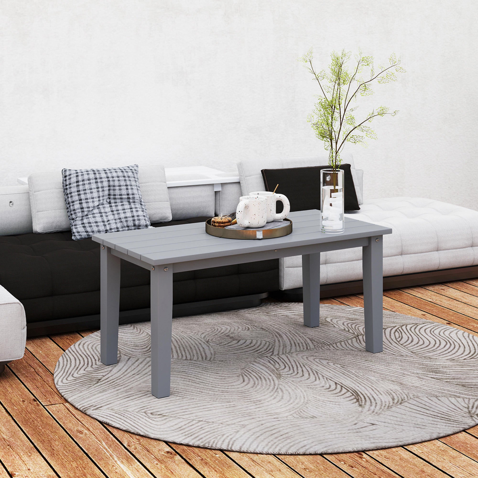 Rectangle Outdoor Coffee Table, HDPE All-Weather Outdoor Patio Table with Slatted Tabletop for Yard, Balcony