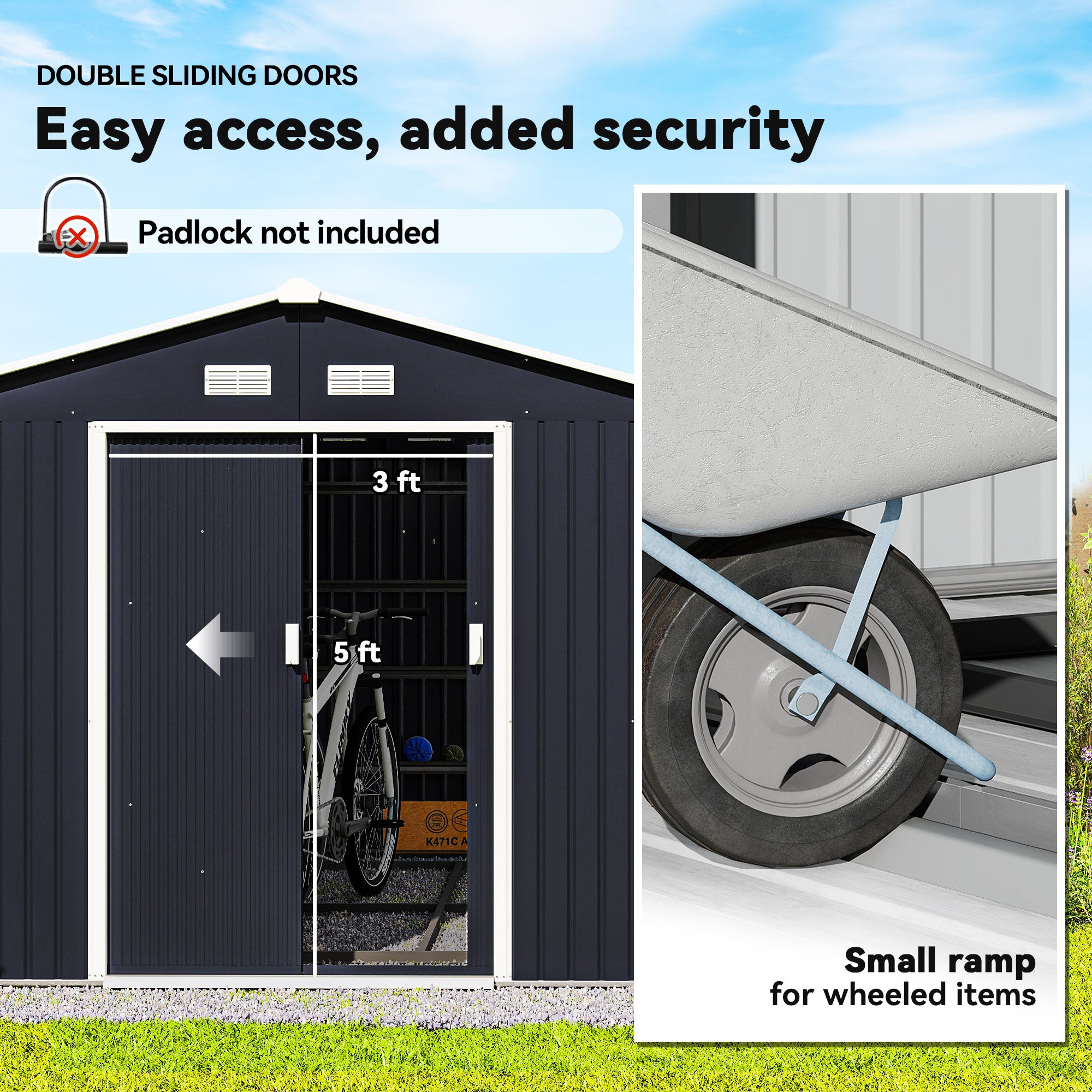 11' x 9' Outdoor Storage Shed, Garden Tool Metal Shed with Foundation Kit, Double Lockable Door, Air Vents and Sloping Roof, for Backyard, Patio, Lawn