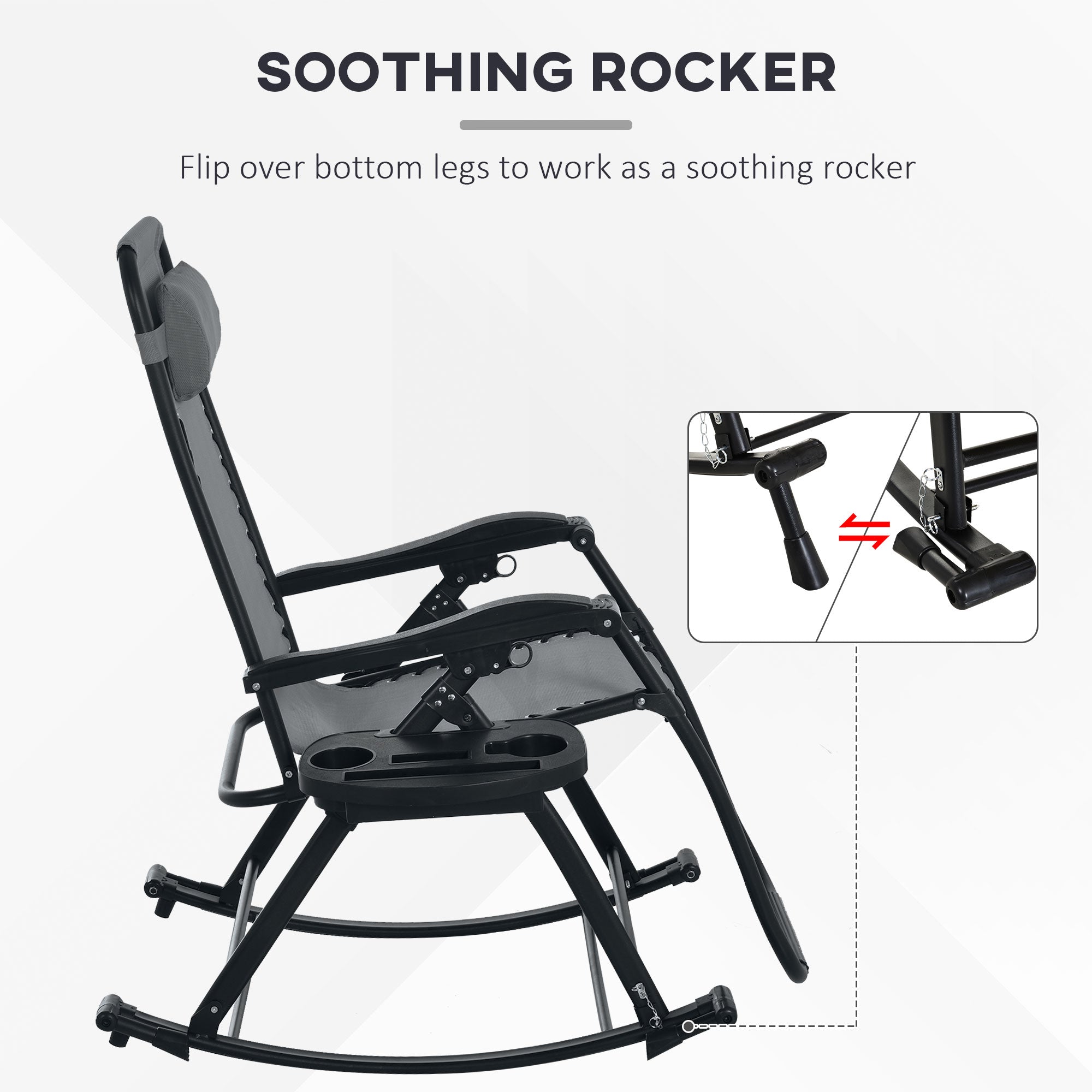 2 Outdoor Rocking Chairs Foldable Reclining Zero Gravity Lounge Rockers w/ Pillow Cup & Phone Holder