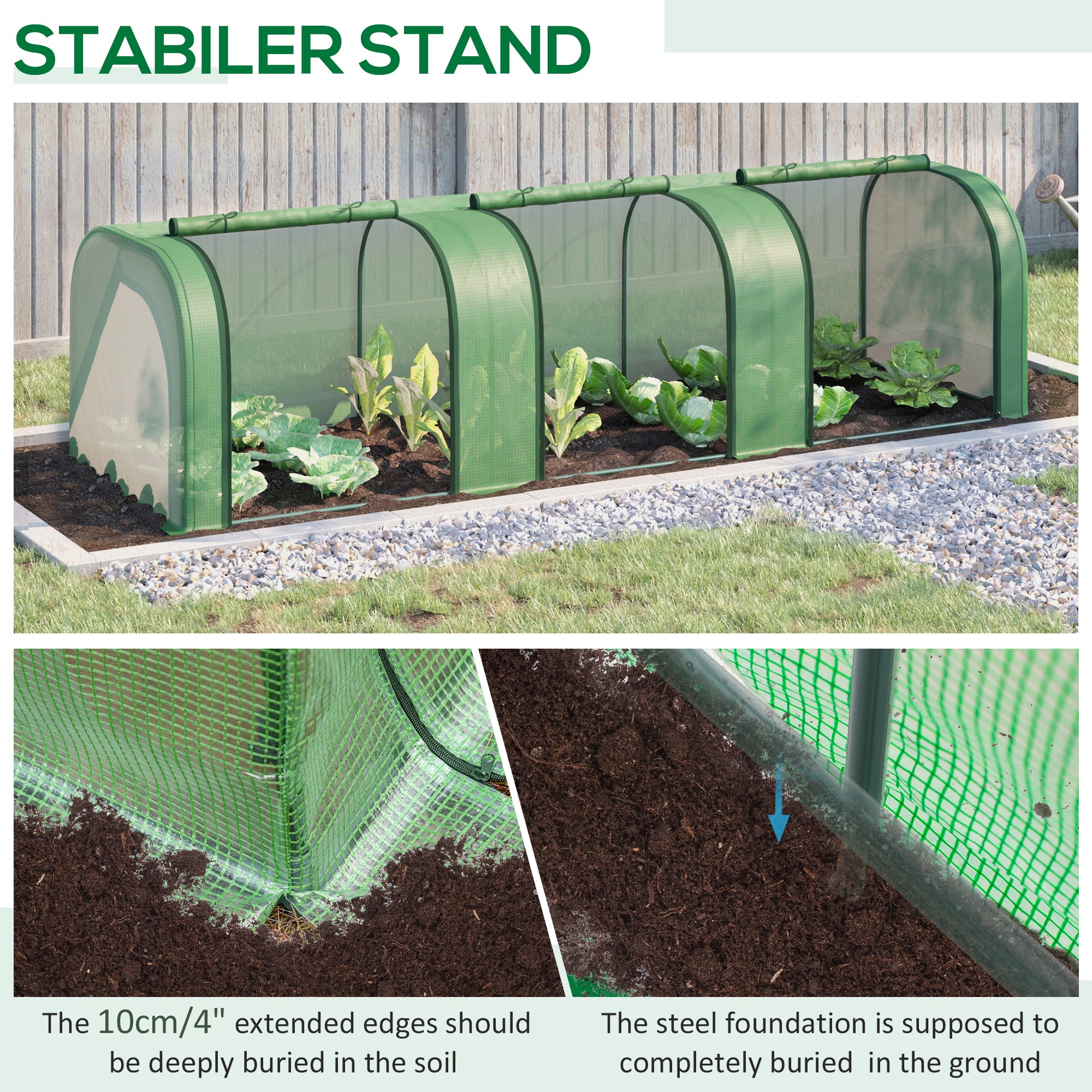 9.7' L x 3' W x 2.5' H Portable Tunneled Greenhouse with 3 Zippered Doors, Water/UV Fighting PE Cover