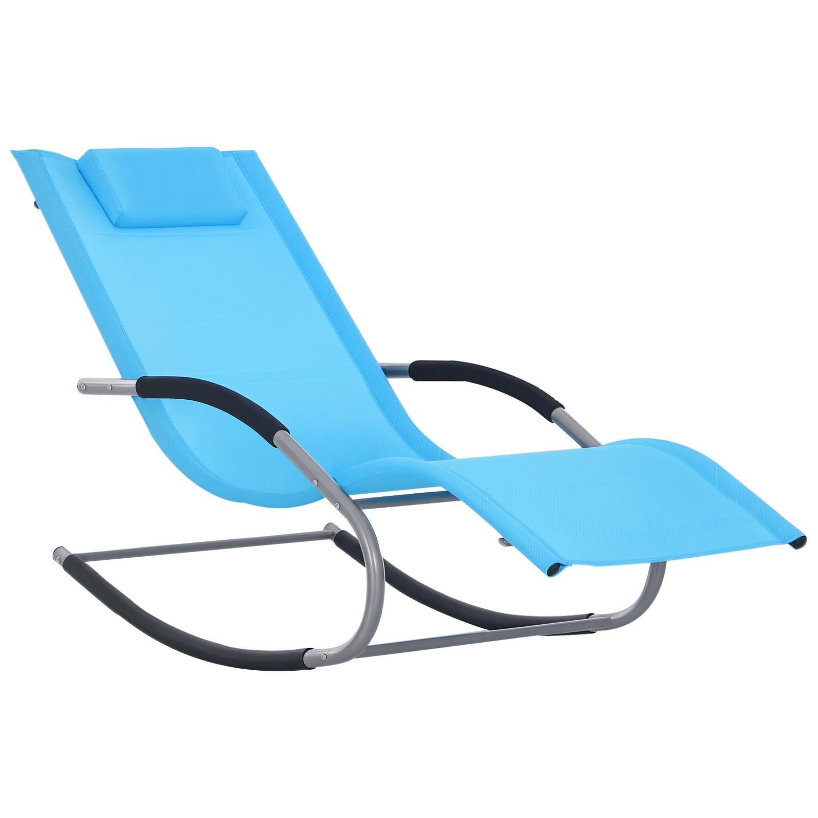 Zero Gravity Rocking Chair Outdoor Chaise Lounge Chair Recliner Rocker with Detachable Pillow and Weather-Fighting Fabric for Patio, Deck, Pool