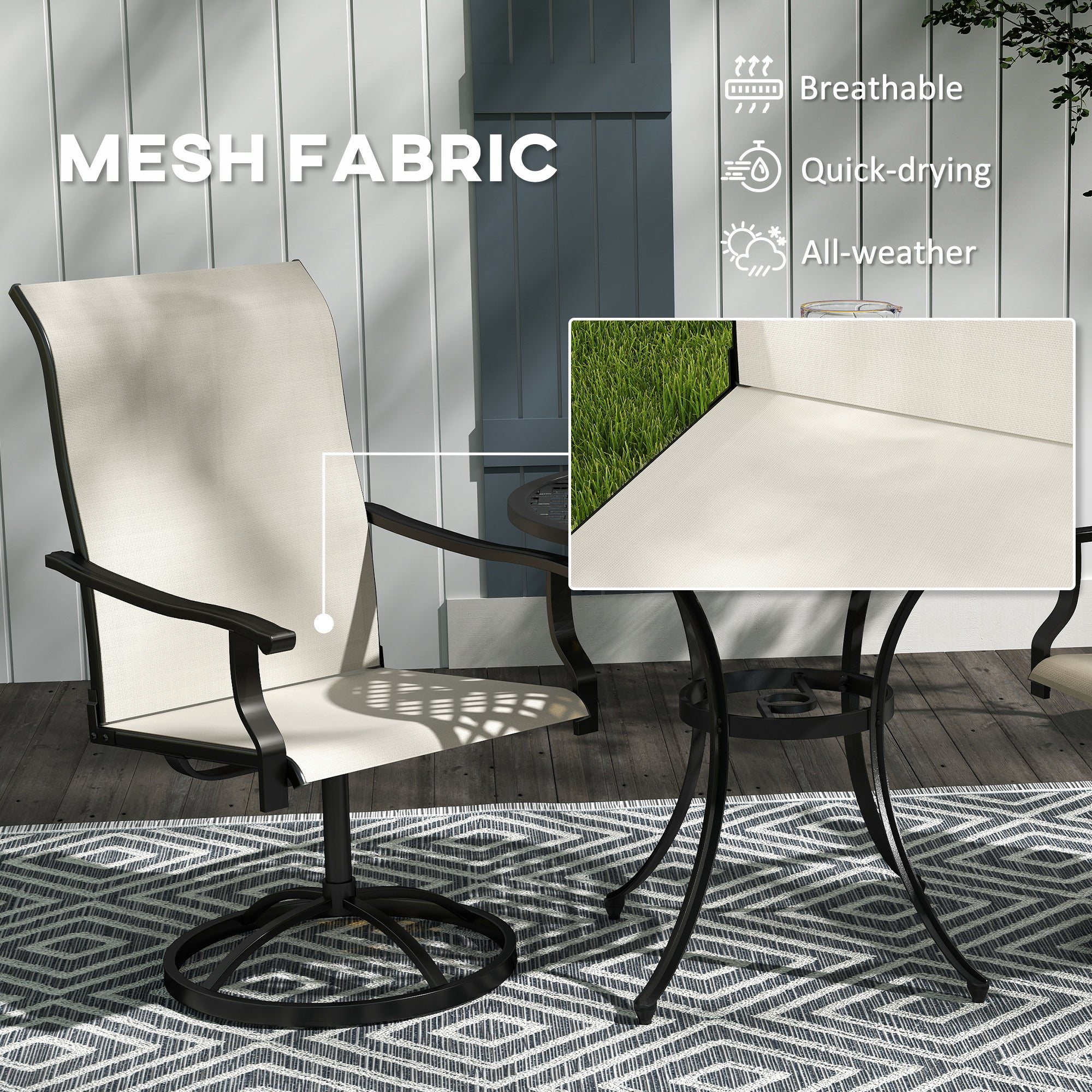 Patio Swivel Chairs Set of 2, High Back Patio Dining Chairs with All-Weather Mesh for Backyard, Lawn, Garden