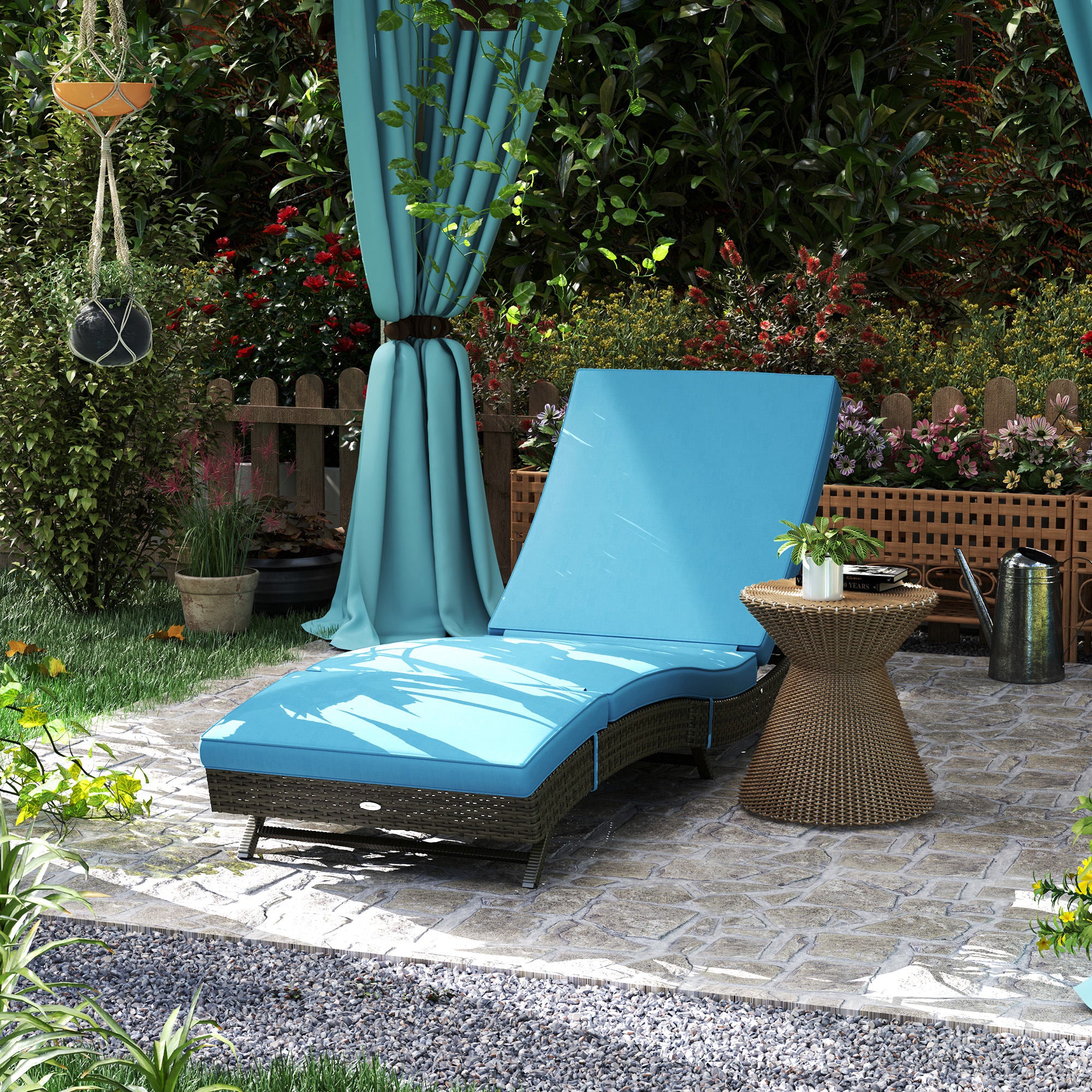 Patio Wicker Chaise Lounge Chair, Outdoor PE Rattan Sun lounger with Adjustable Backrest and 2 Wheels
