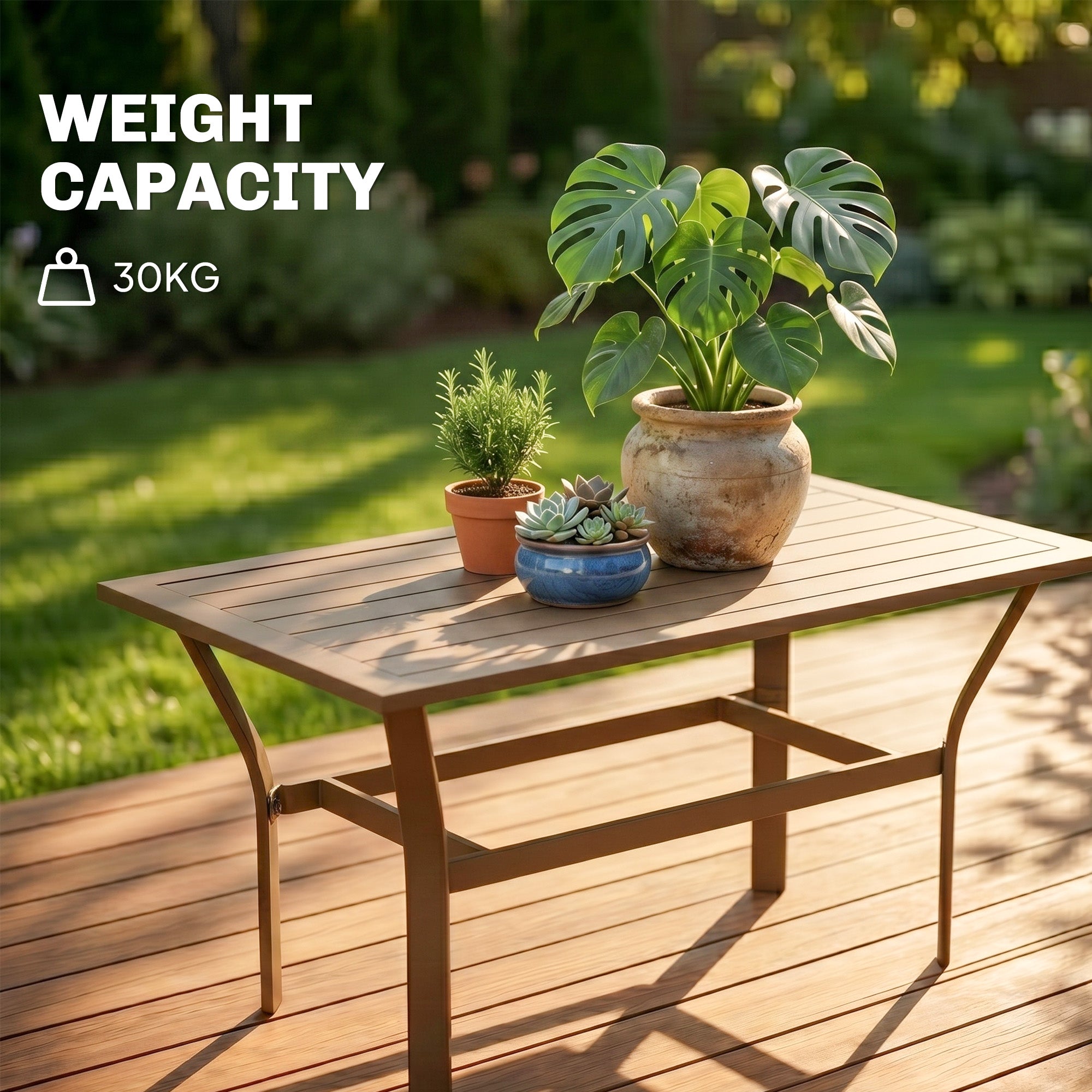 Outdoor Coffee Table with Slatted Tabletop, All-Weather Rectangle Metal Patio Coffee Table for Garden